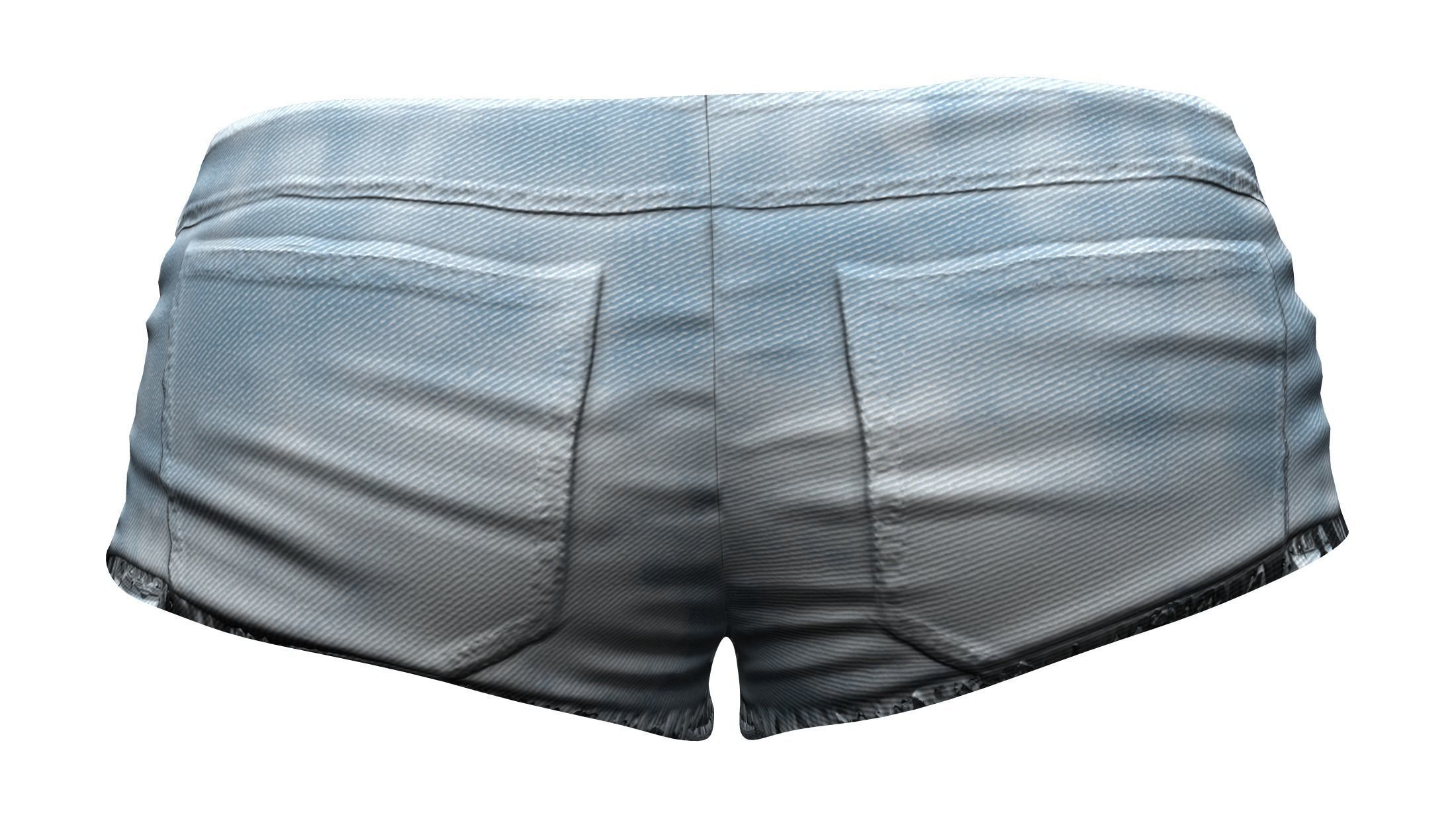 Open Front Unbuttoned Unzipped Micro Denim Shorts Low-poly 3D model_4