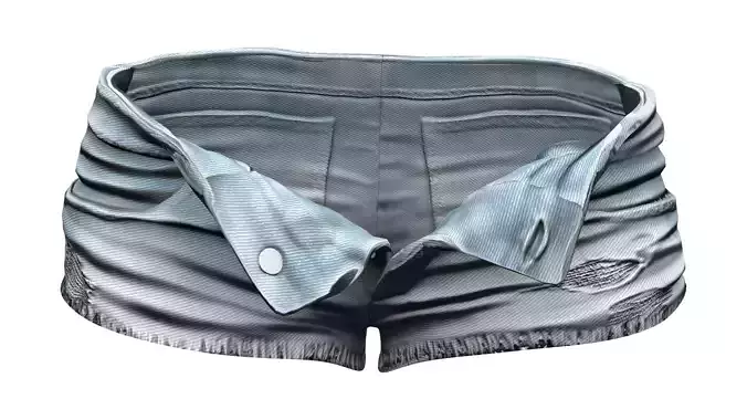 Open Front Unbuttoned Unzipped Micro Denim Shorts Low-poly 3D model