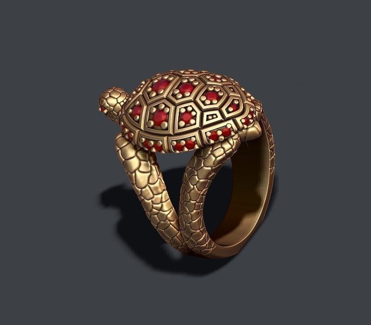 Turtle ring with gems 3D print model_6