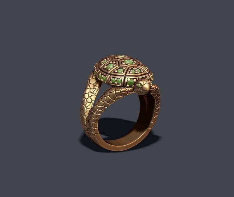Turtle ring with gems 3D print model_3