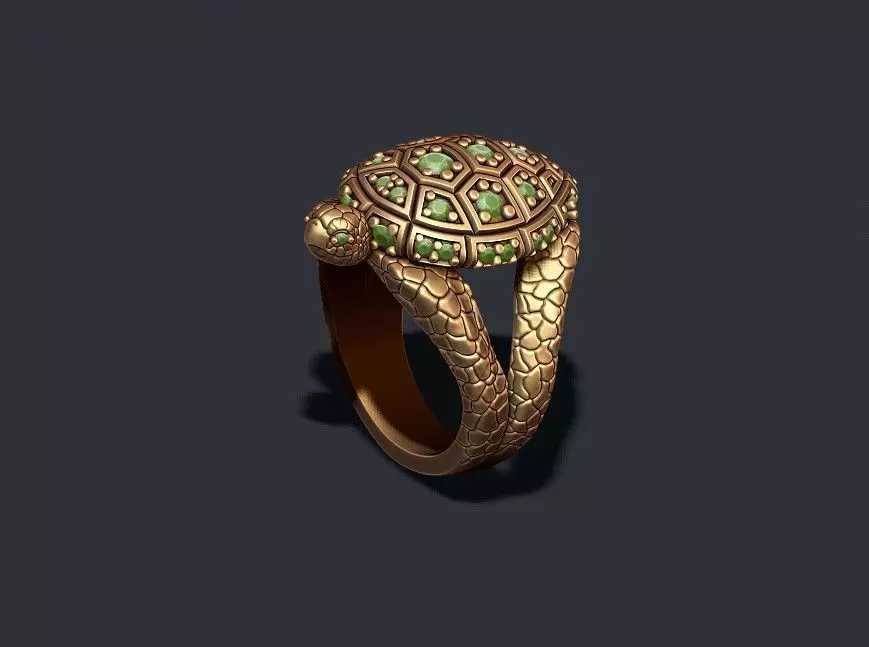 Turtle ring with gems 3D print model_0