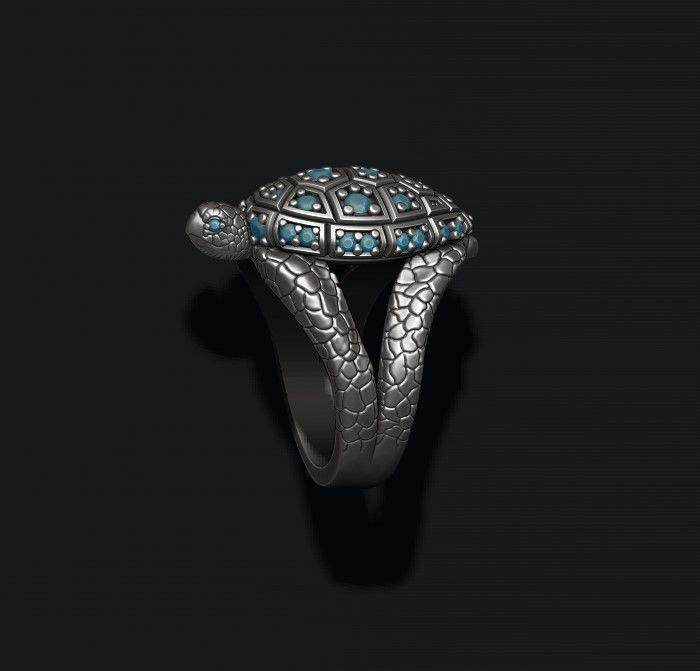 Turtle ring with gems 3D print model_1
