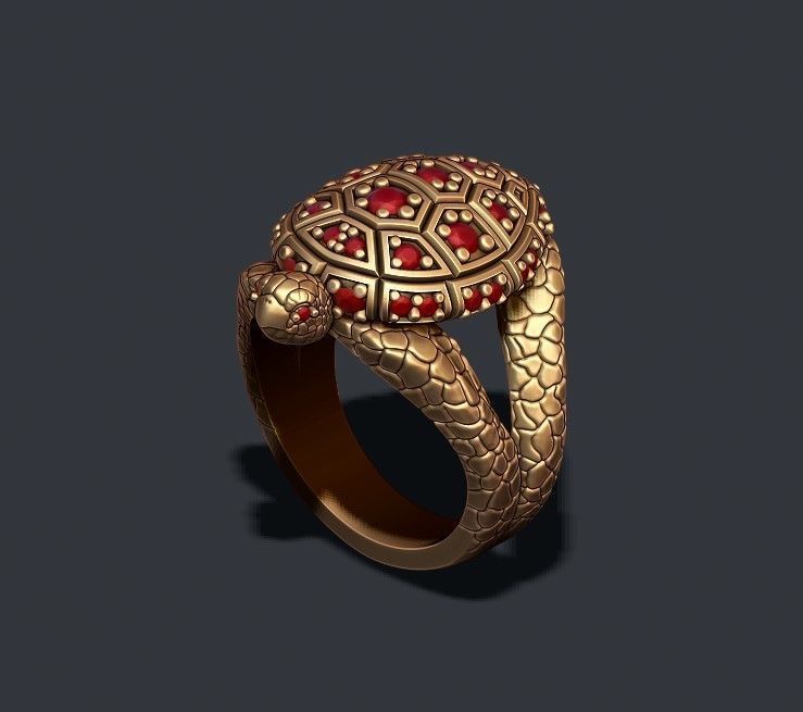 Turtle ring with gems 3D print model_7