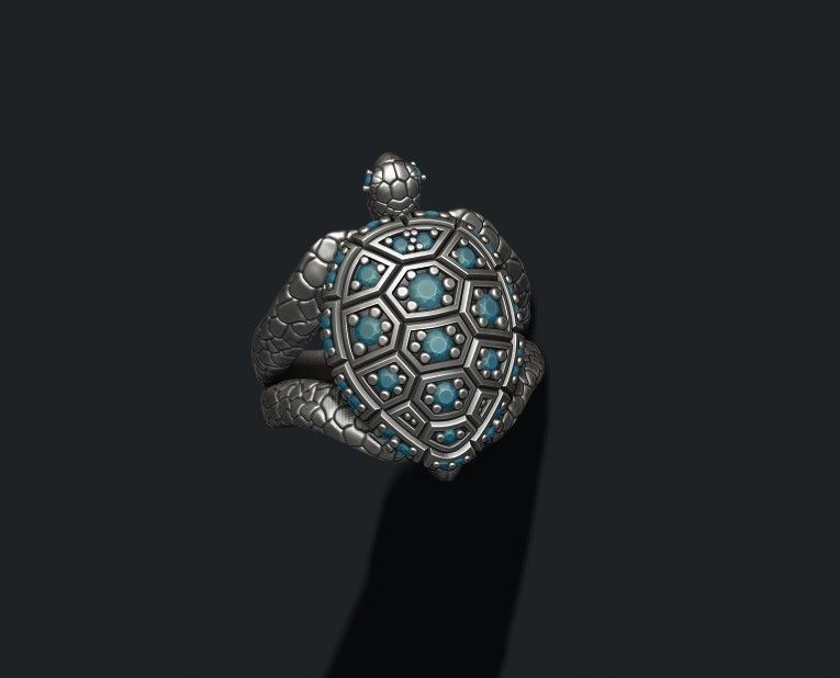 Turtle ring with gems 3D print model_5