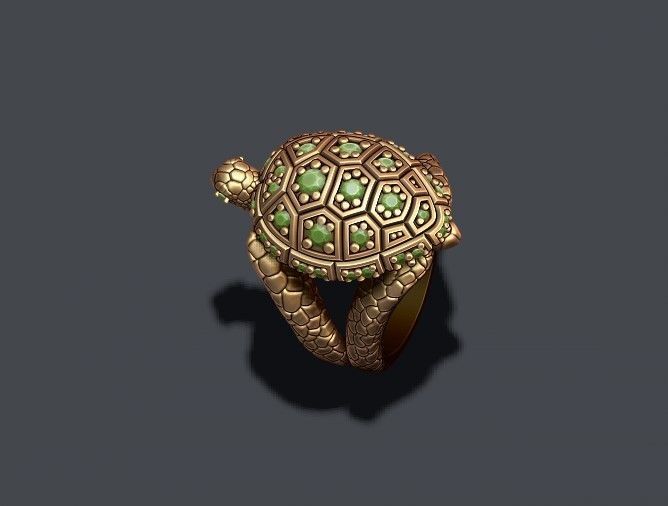 Turtle ring with gems 3D print model_2