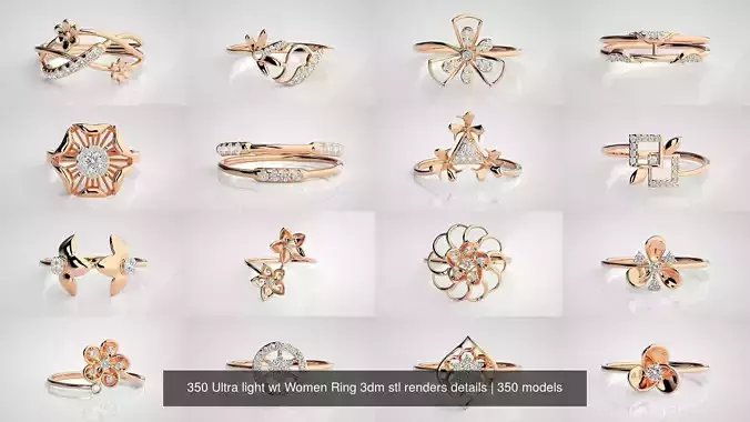 350 Ultra light wt Women Ring 3dm stl renders details 3D Model Collection