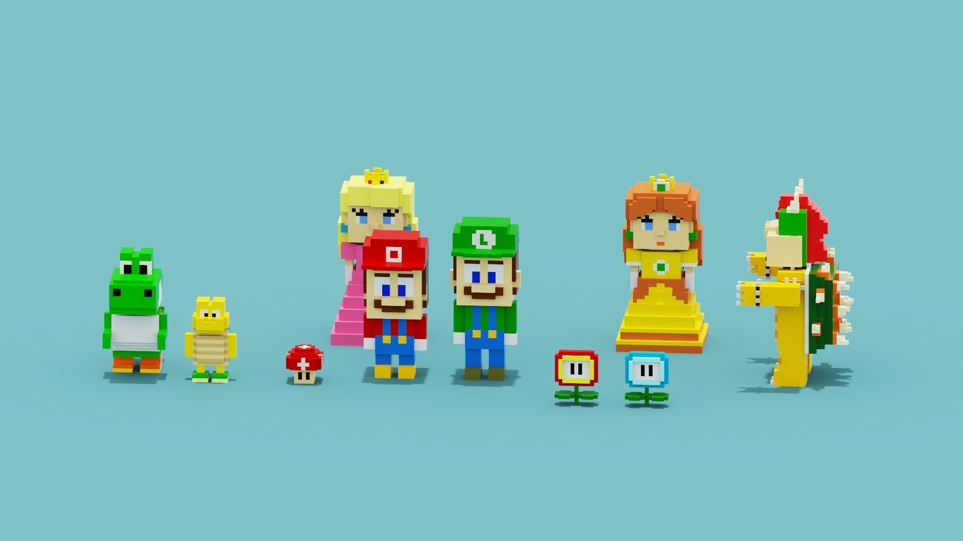 Voxel Super Mario Characters Low-poly 3D model_1