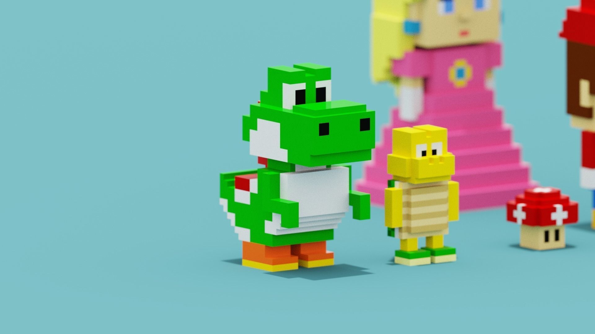 Voxel Super Mario Characters Low-poly 3D model_2