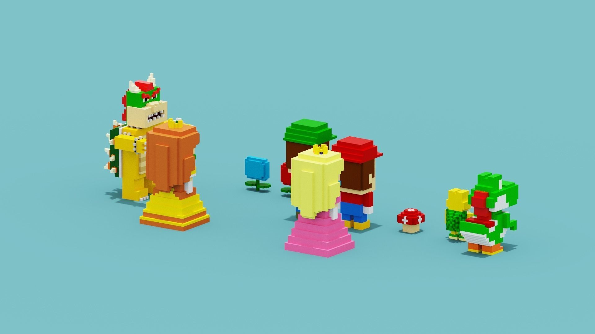 Voxel Super Mario Characters Low-poly 3D model_17