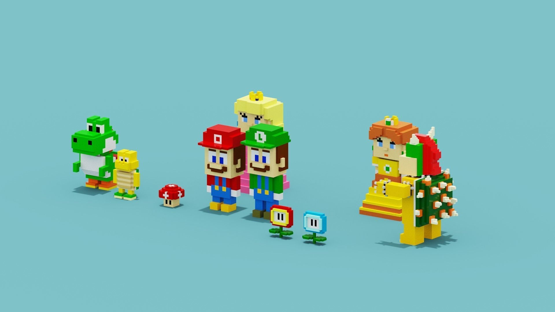 Voxel Super Mario Characters Low-poly 3D model_11