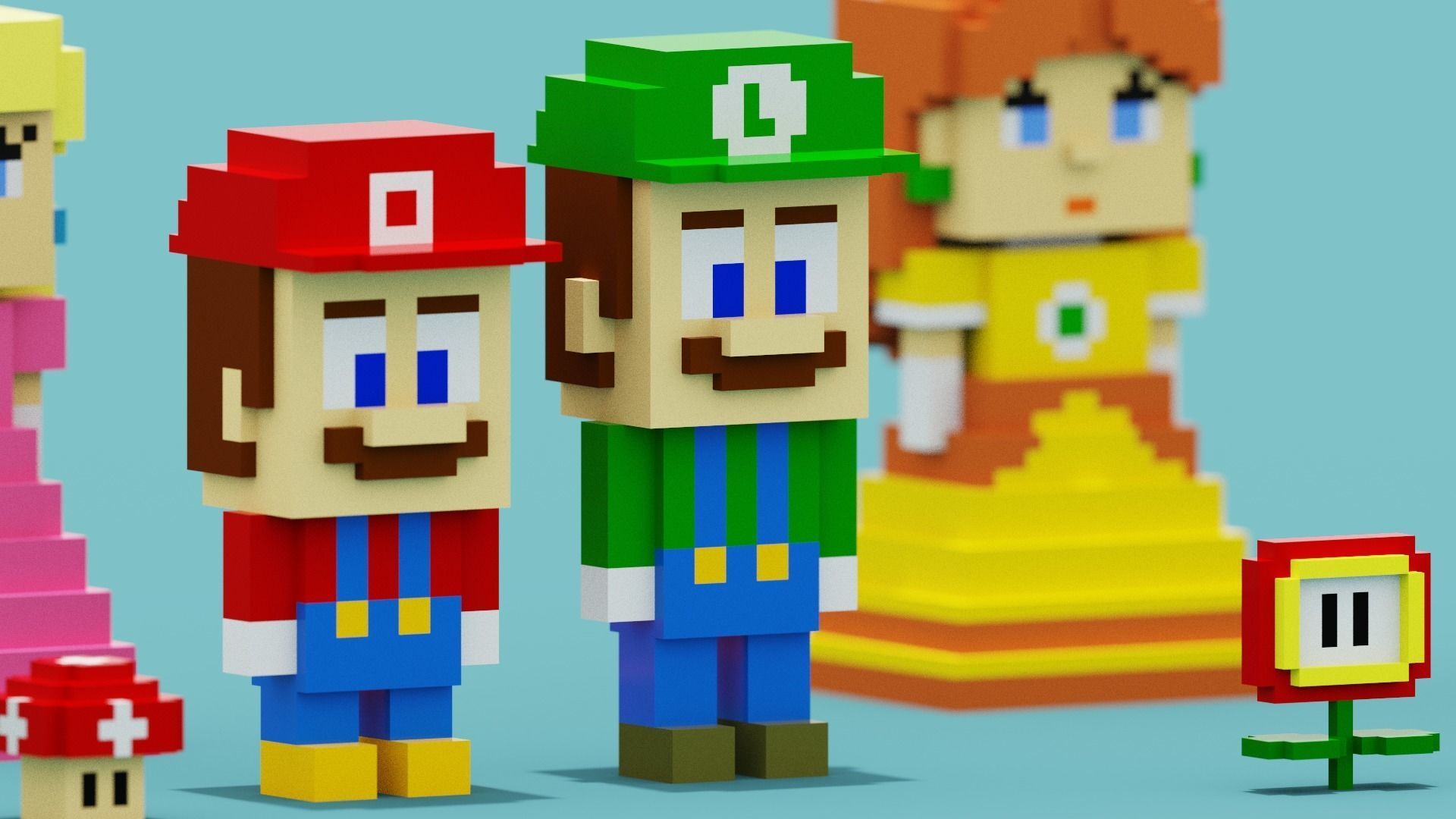 Voxel Super Mario Characters Low-poly 3D model_3
