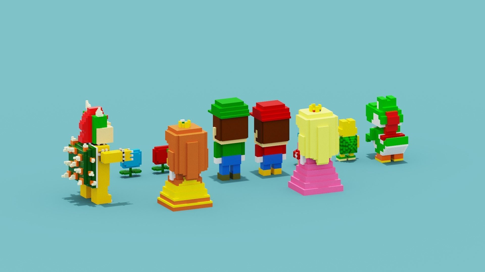 Voxel Super Mario Characters Low-poly 3D model_15