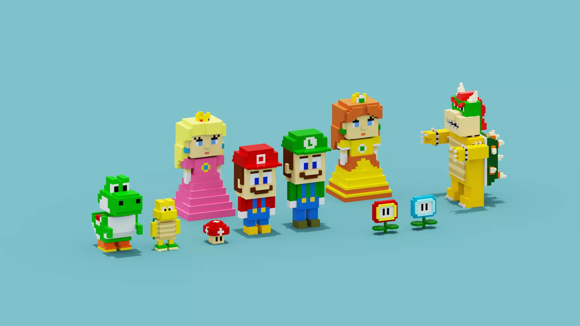 Voxel Super Mario Characters Low-poly 3D model_0