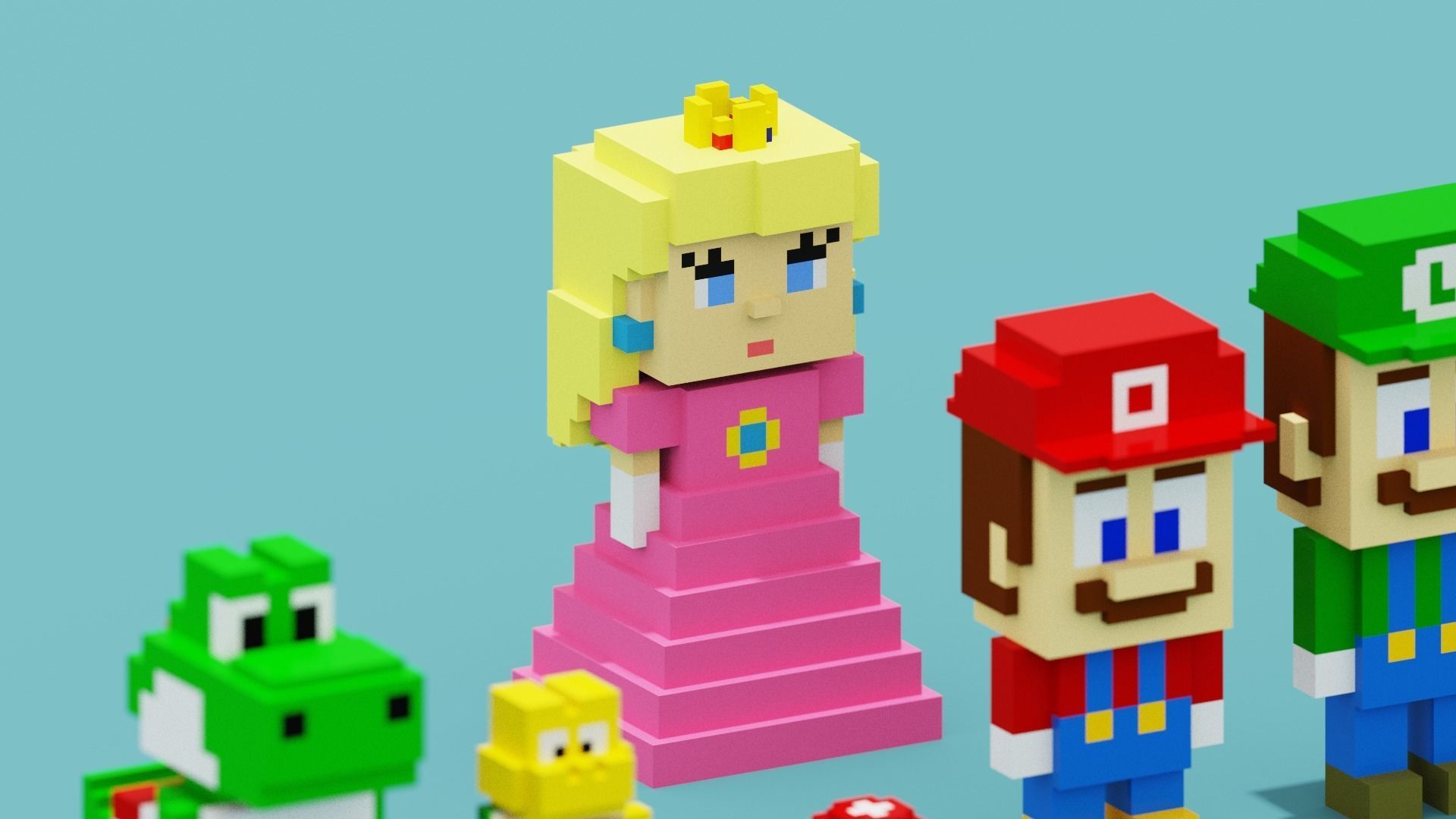 Voxel Super Mario Characters Low-poly 3D model_10