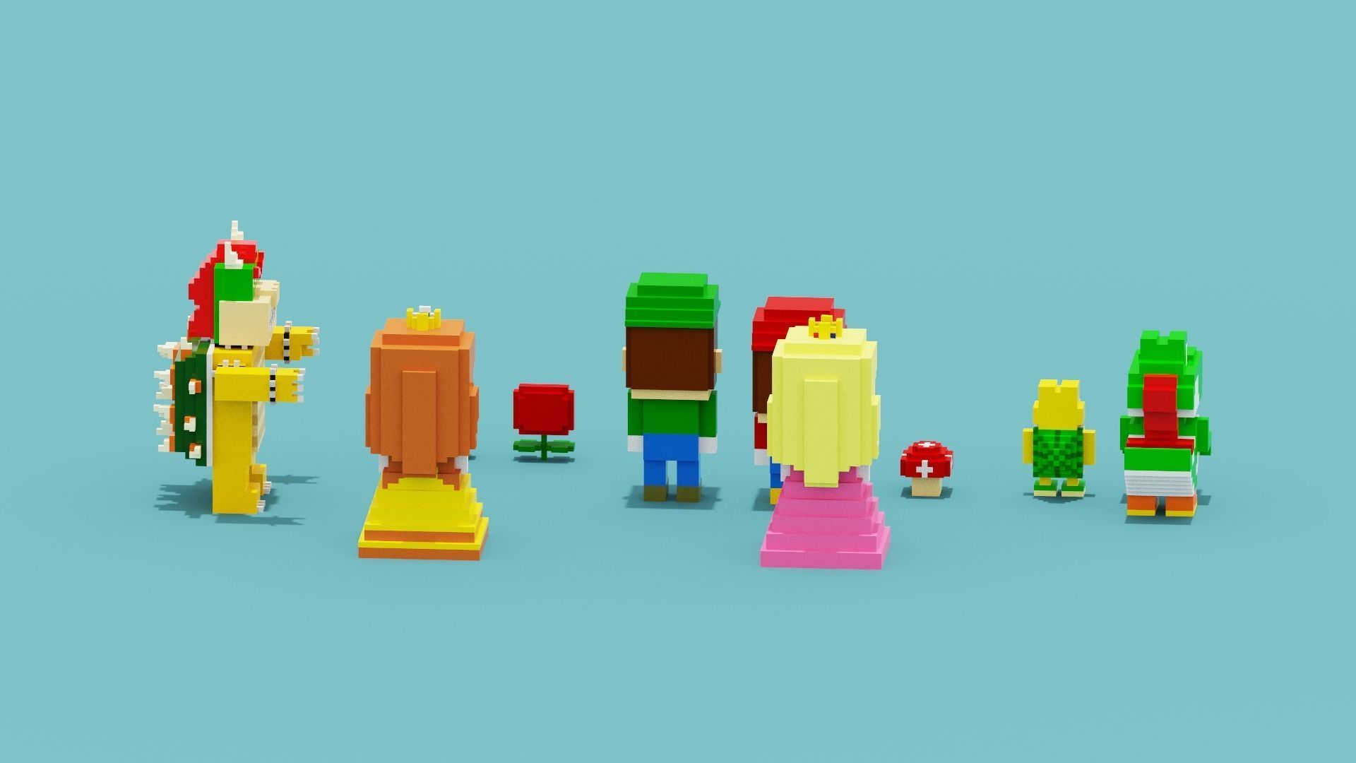 Voxel Super Mario Characters Low-poly 3D model_16
