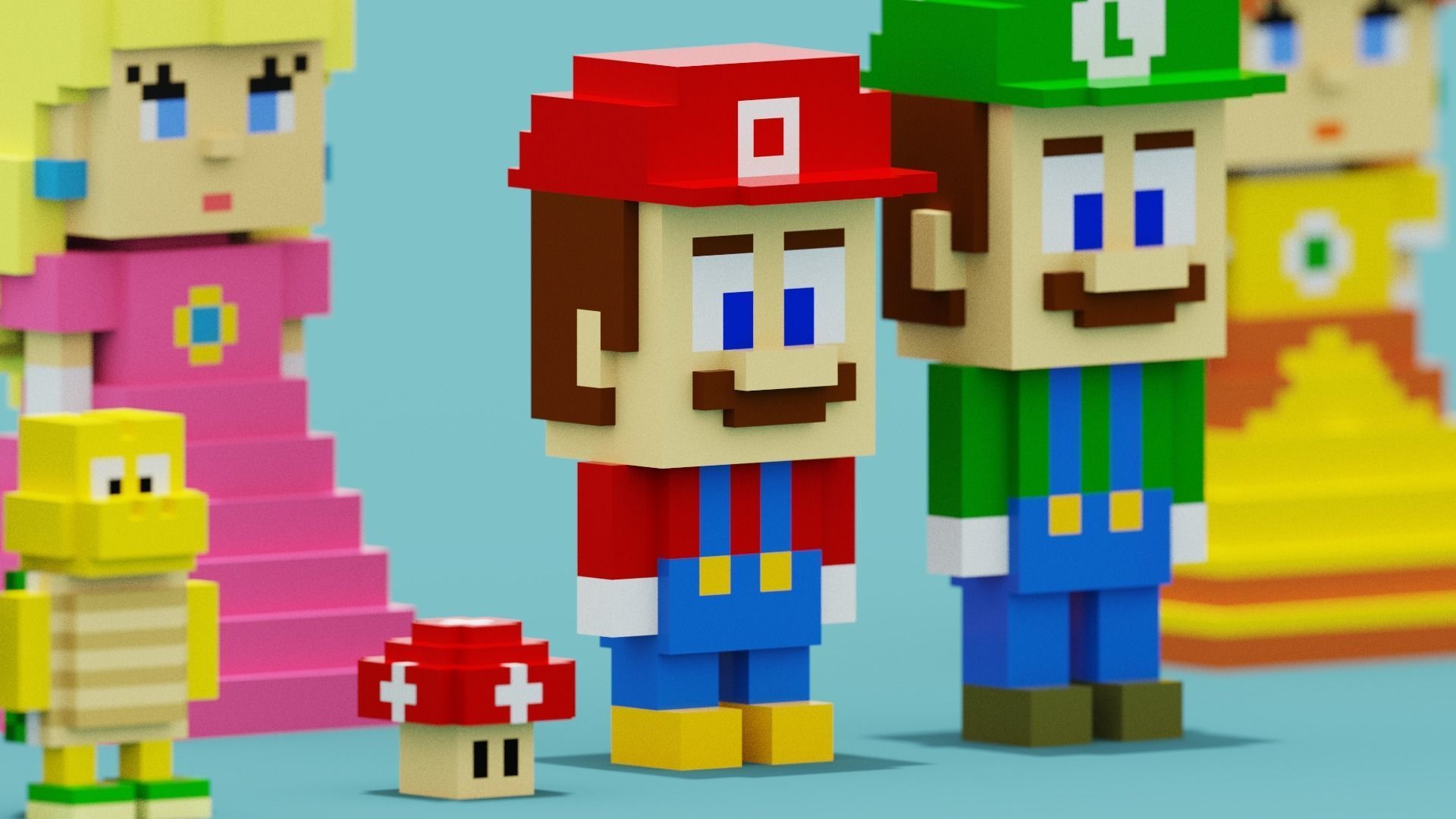 Voxel Super Mario Characters Low-poly 3D model_6