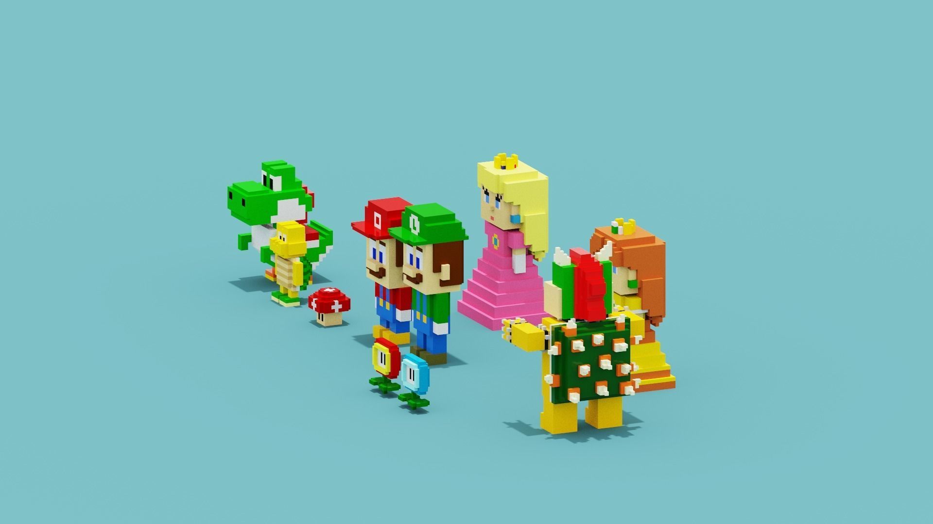 Voxel Super Mario Characters Low-poly 3D model_12