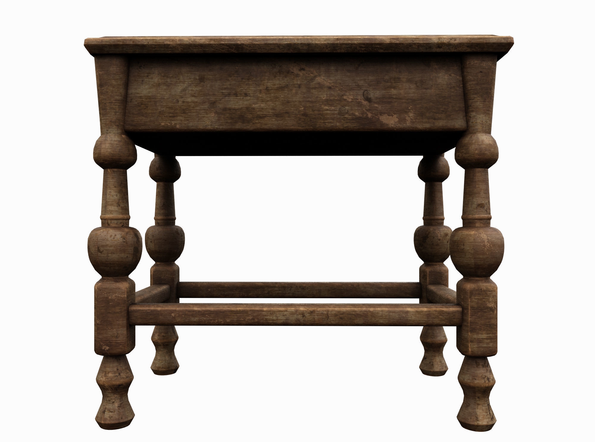 Medieval Table and Banches Low-poly 3D model_2