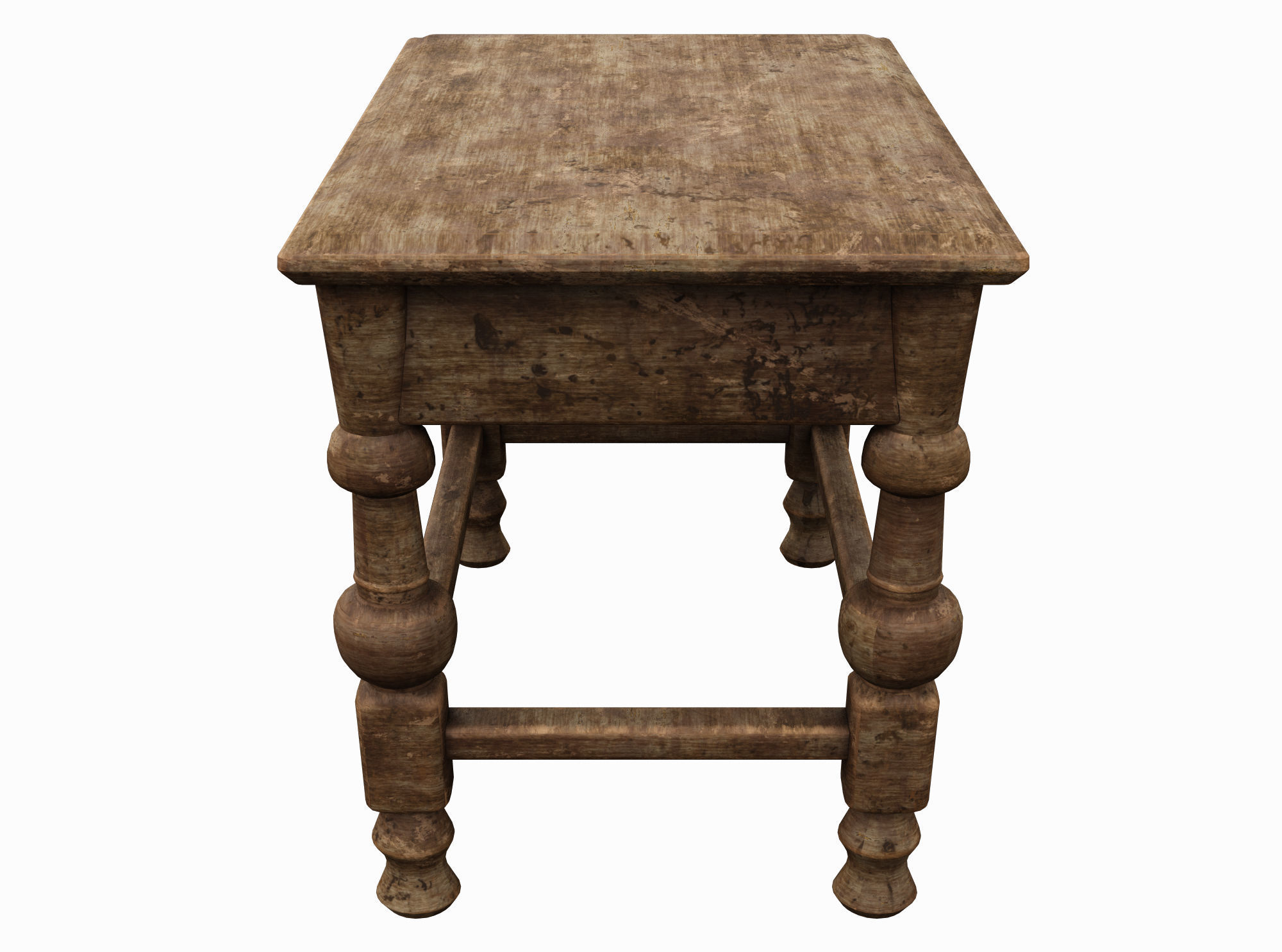 Medieval Table and Banches Low-poly 3D model_1