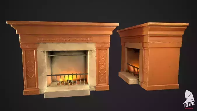 Fireplace with two bricks Low-poly 3D model