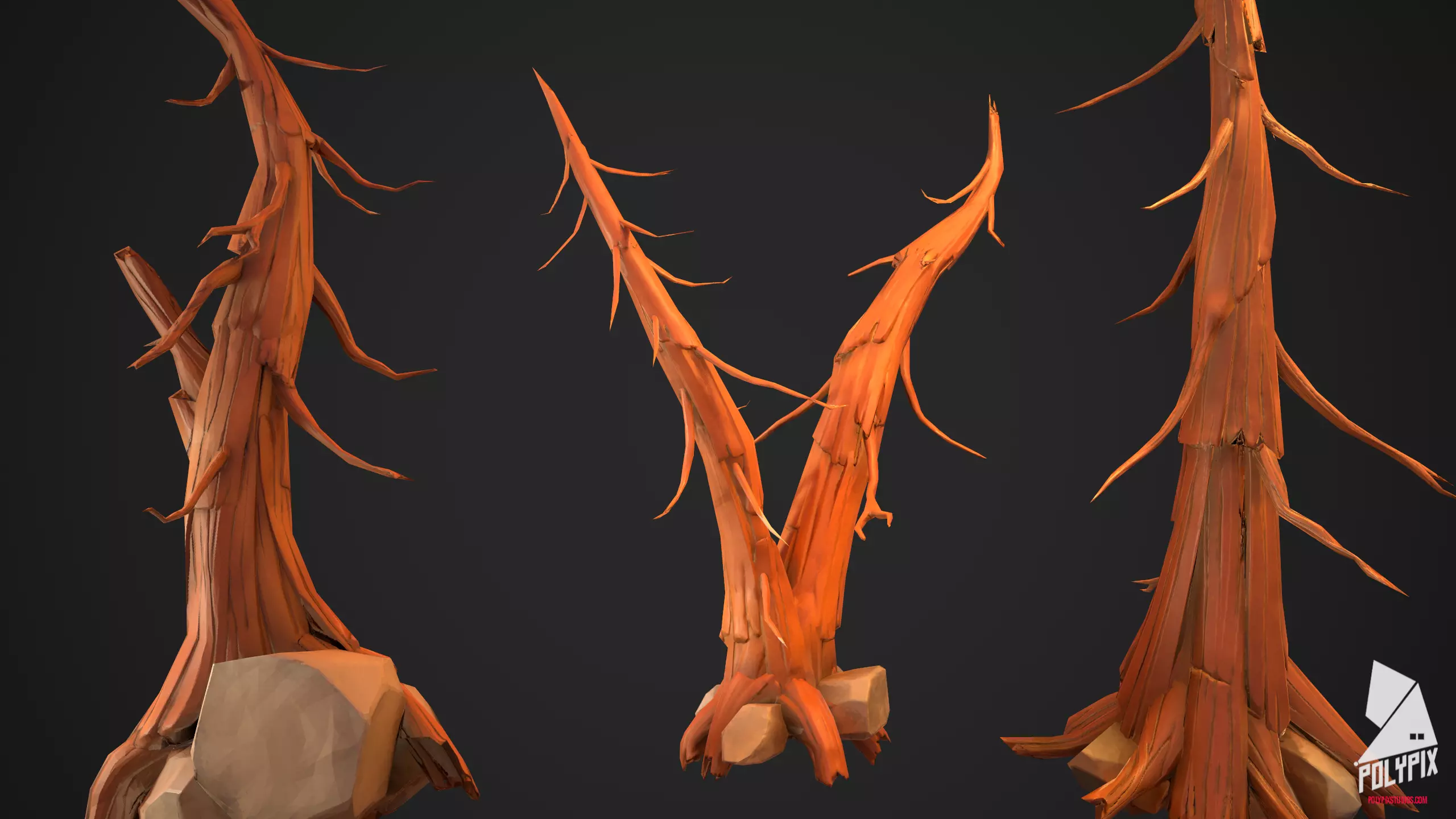 Dead Tree Set Low-poly 3D model_0