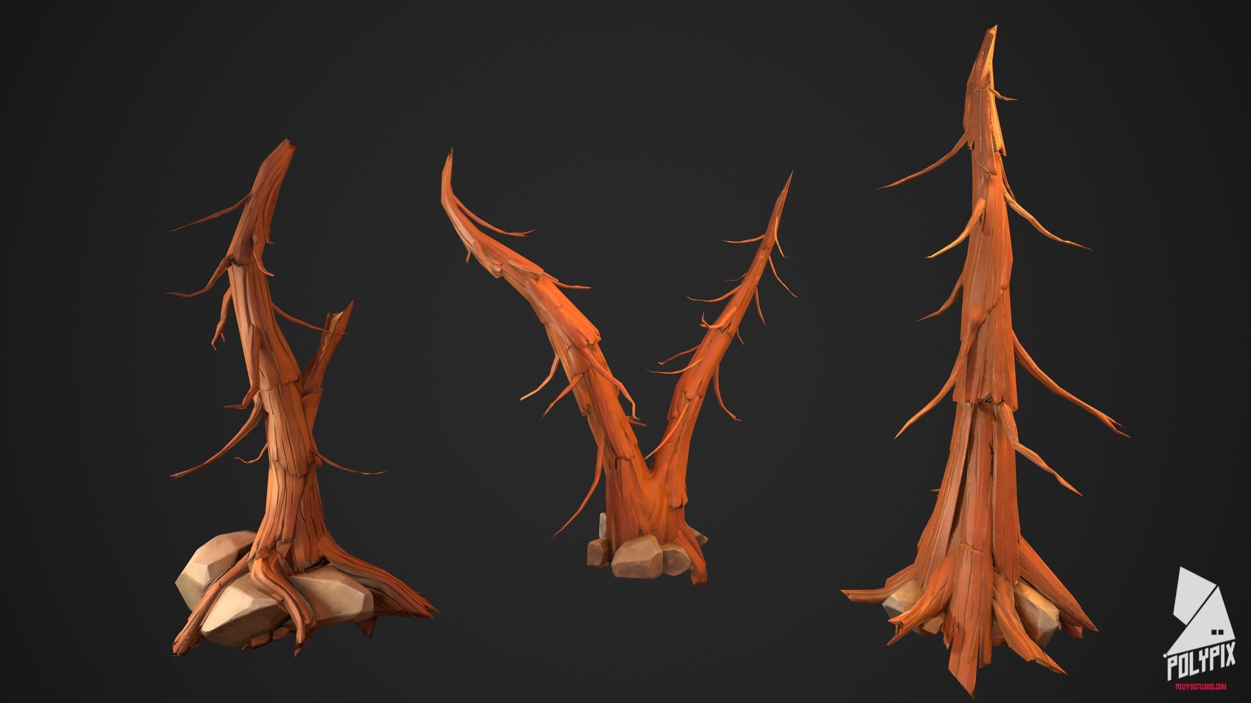 Dead Tree Set Low-poly 3D model_2