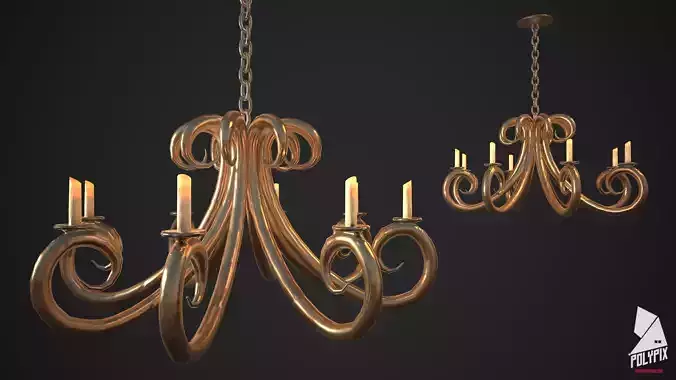 Chandelier with two candle holders Low-poly 3D model