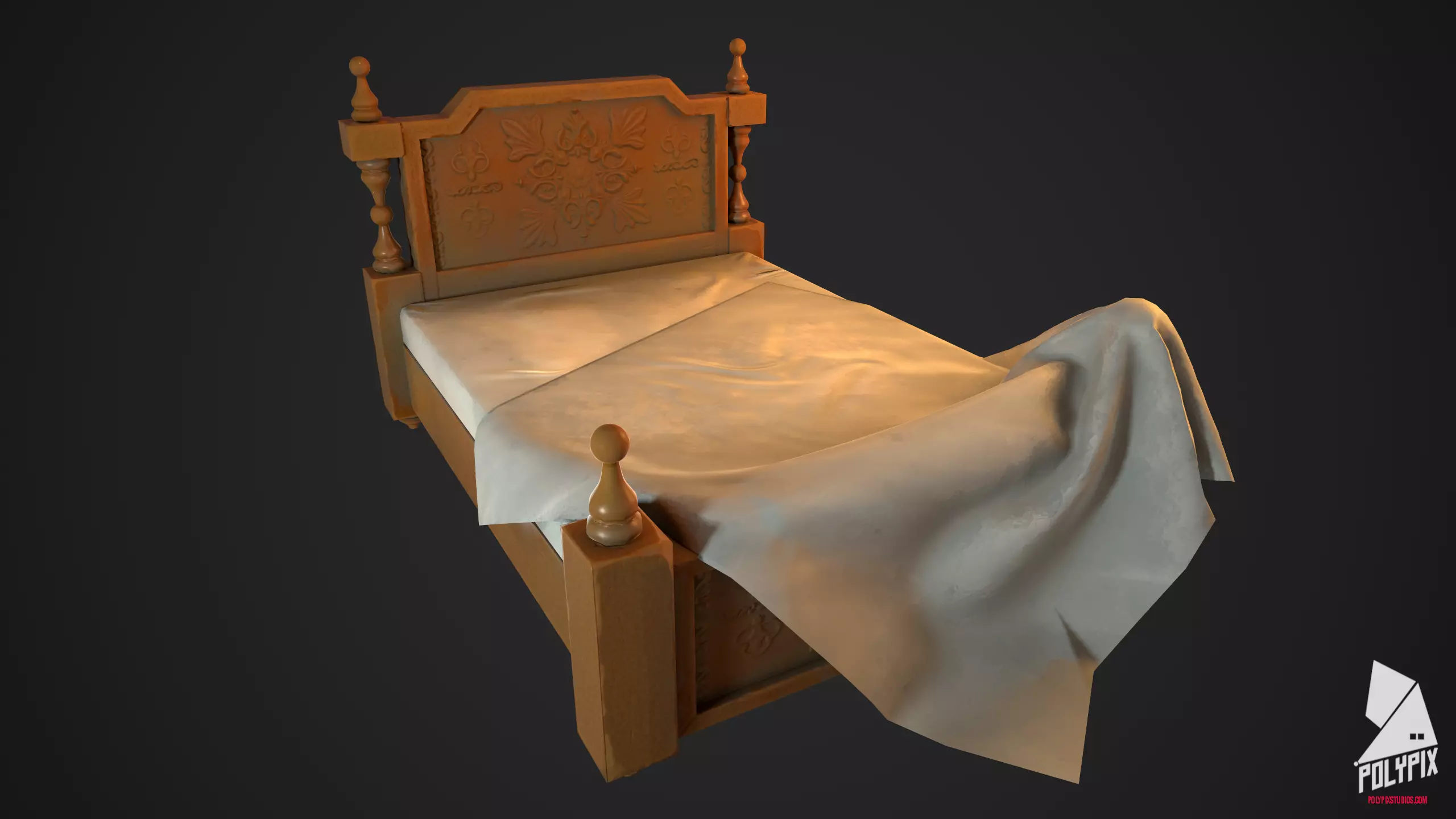 Old Abandoned Bed Low-poly 3D model_0