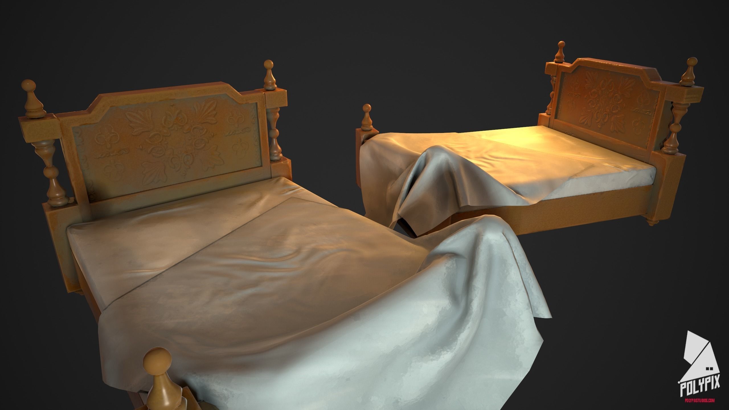 Old Abandoned Bed Low-poly 3D model_2