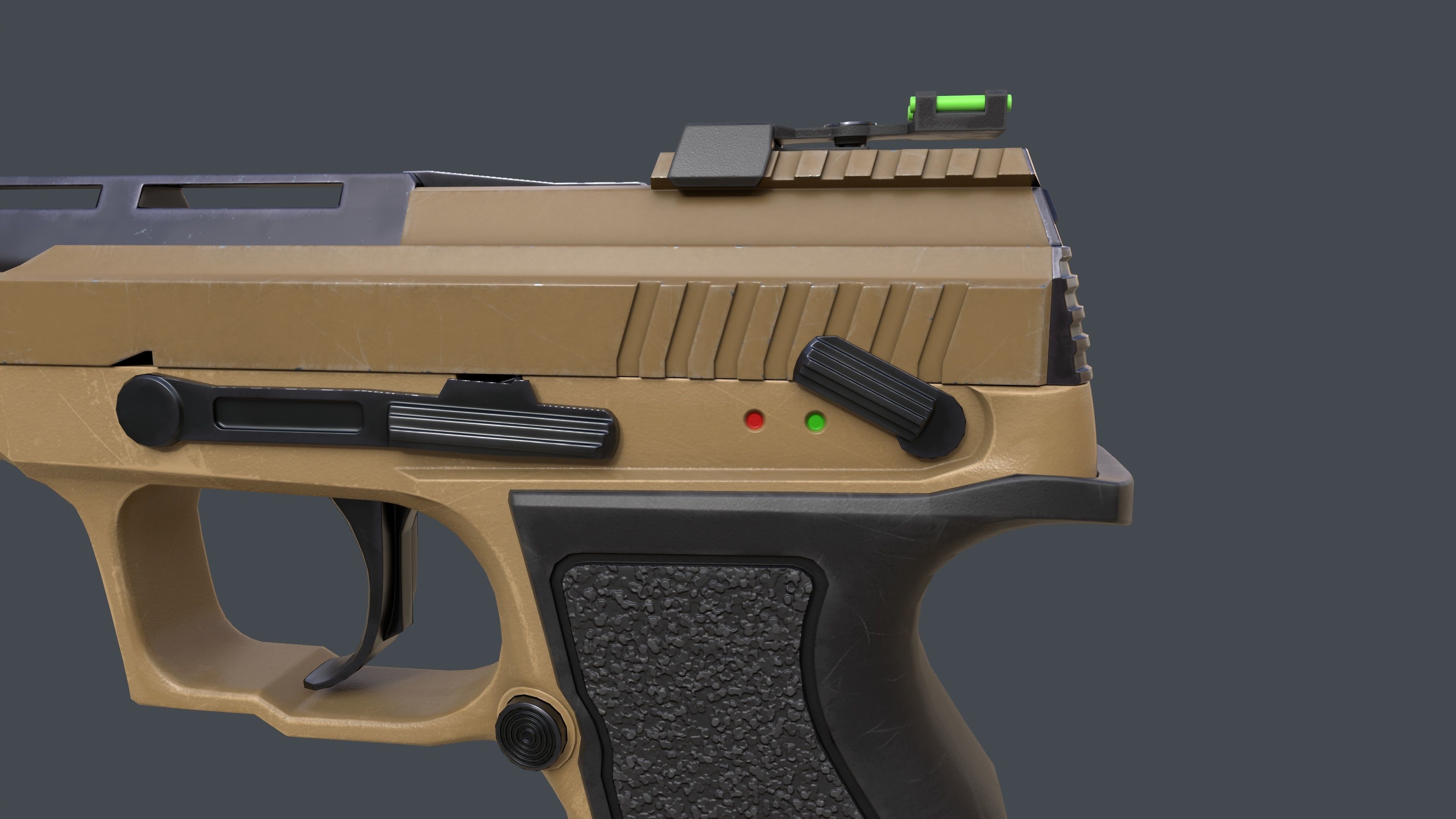 Pistol Long Range Coyote and Silencer Low-poly 3D model_19