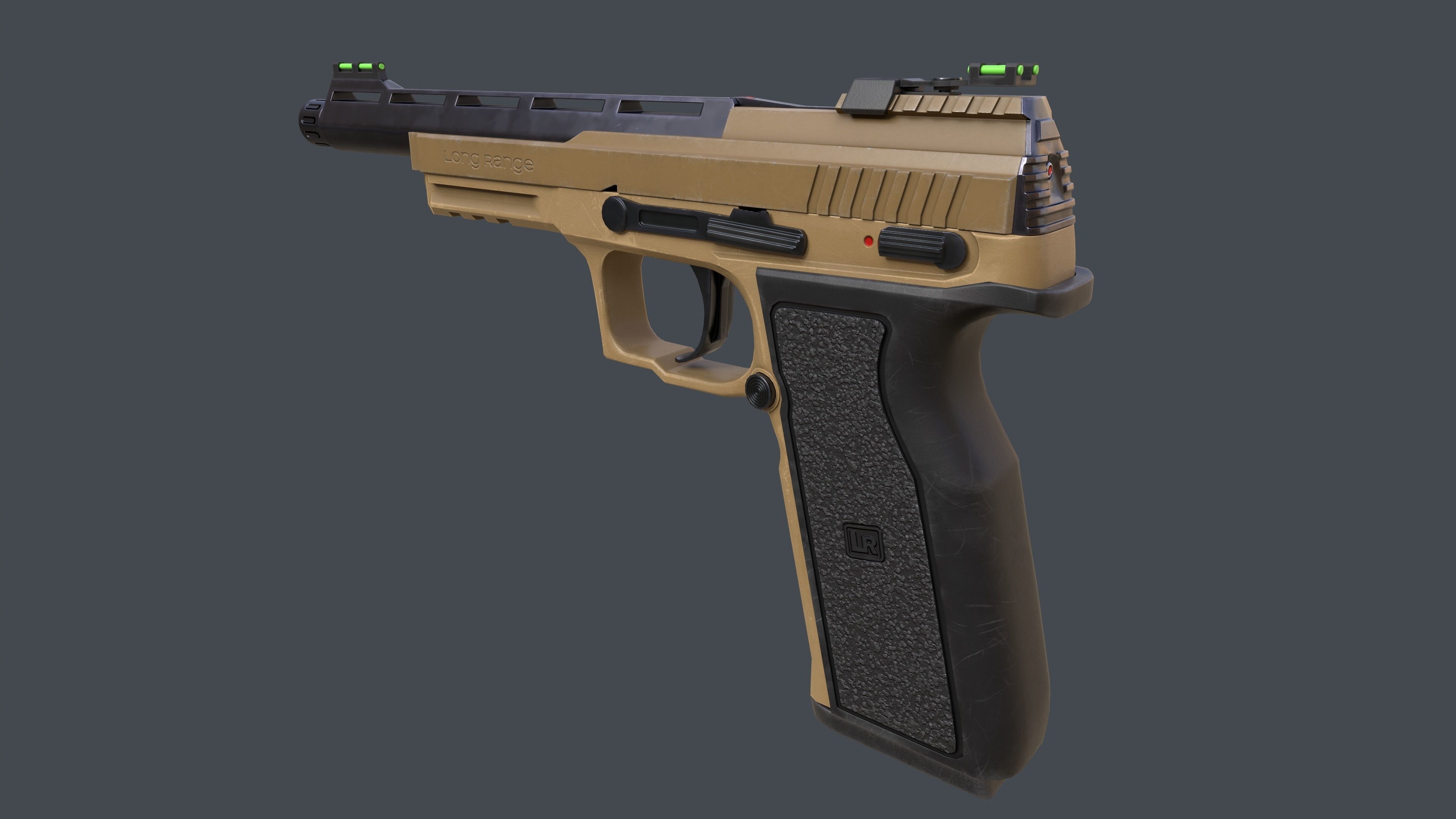 Pistol Long Range Coyote and Silencer Low-poly 3D model_7