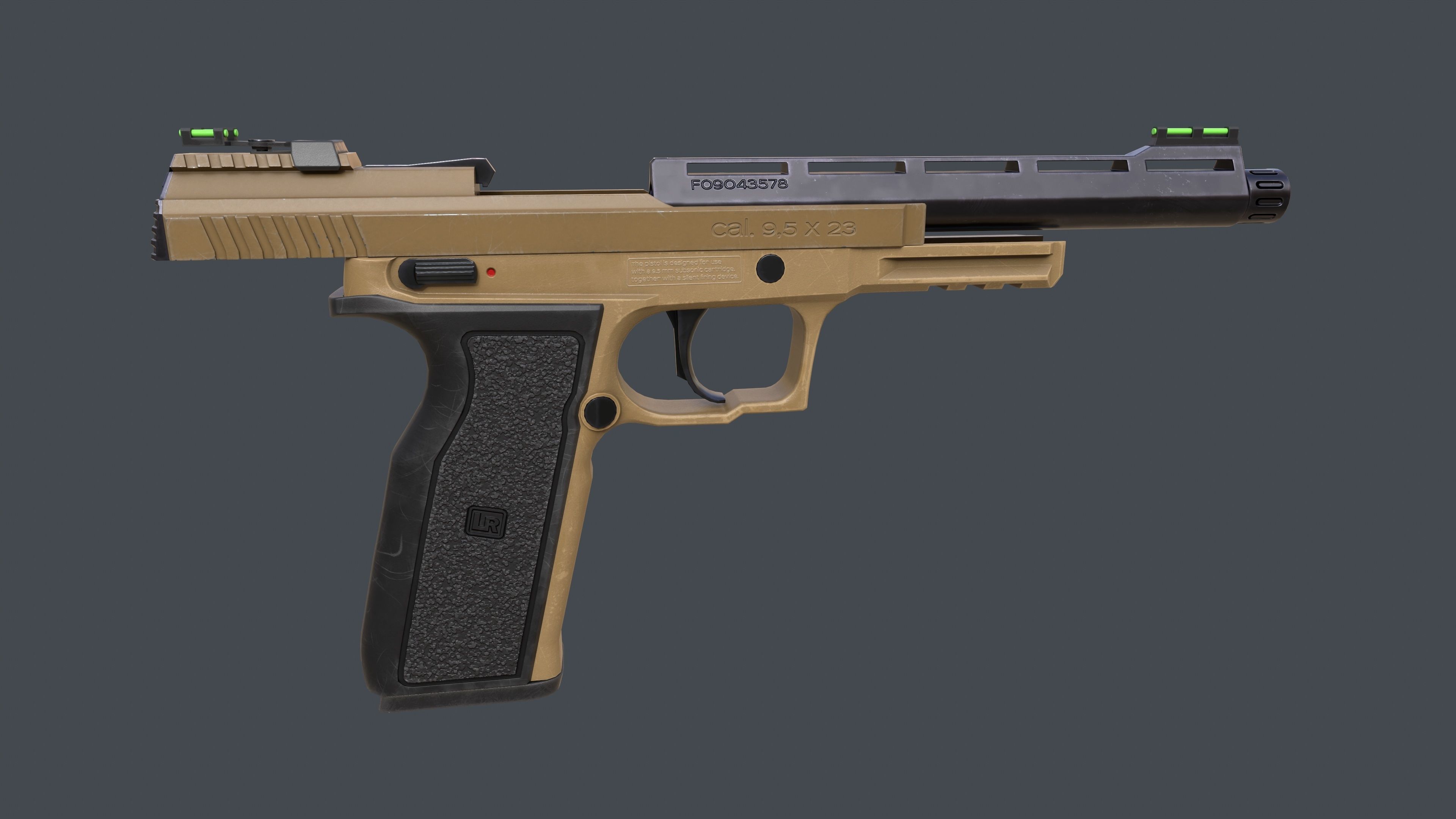 Pistol Long Range Coyote and Silencer Low-poly 3D model_15