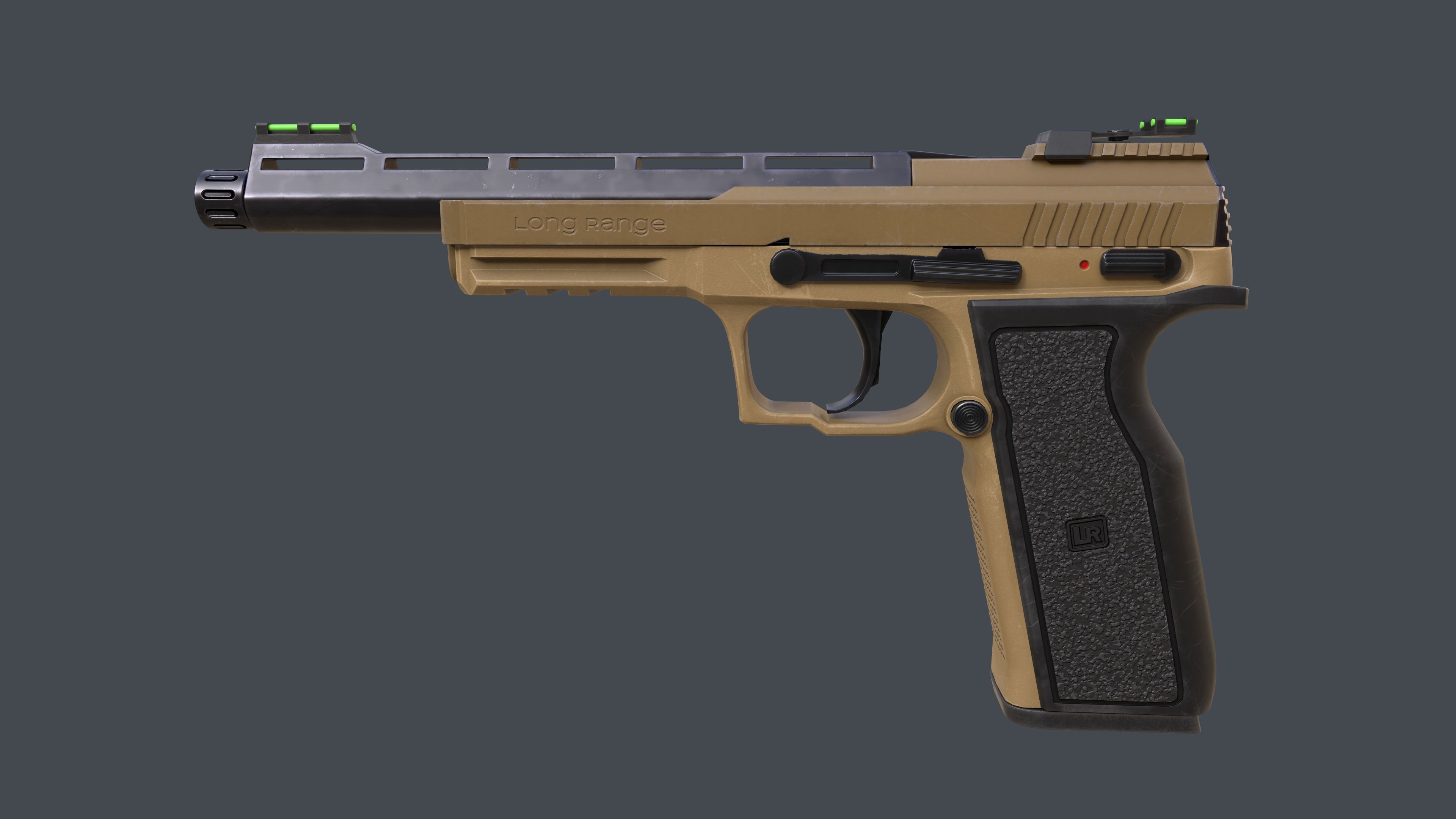 Pistol Long Range Coyote and Silencer Low-poly 3D model_3