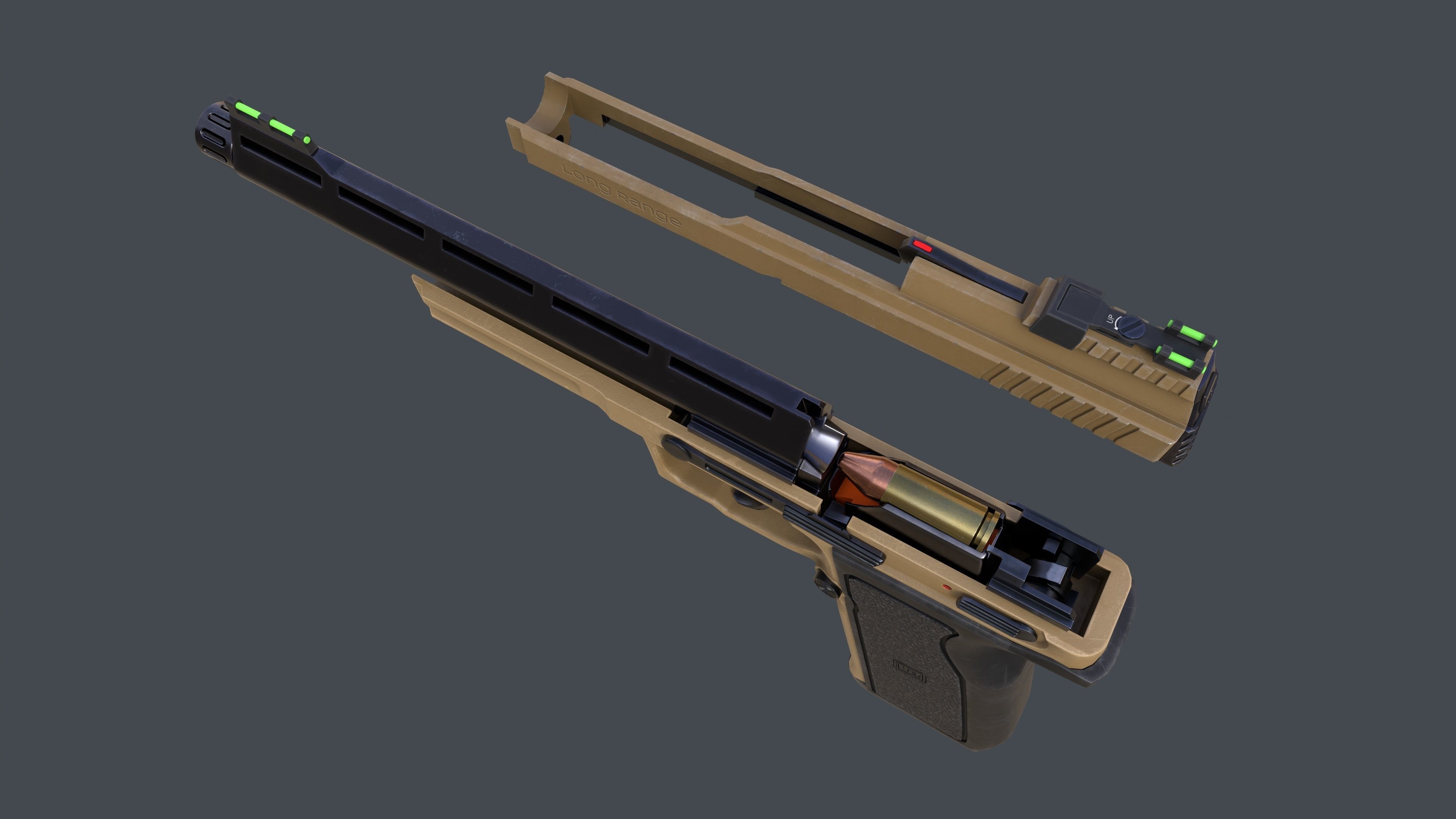 Pistol Long Range Coyote and Silencer Low-poly 3D model_29