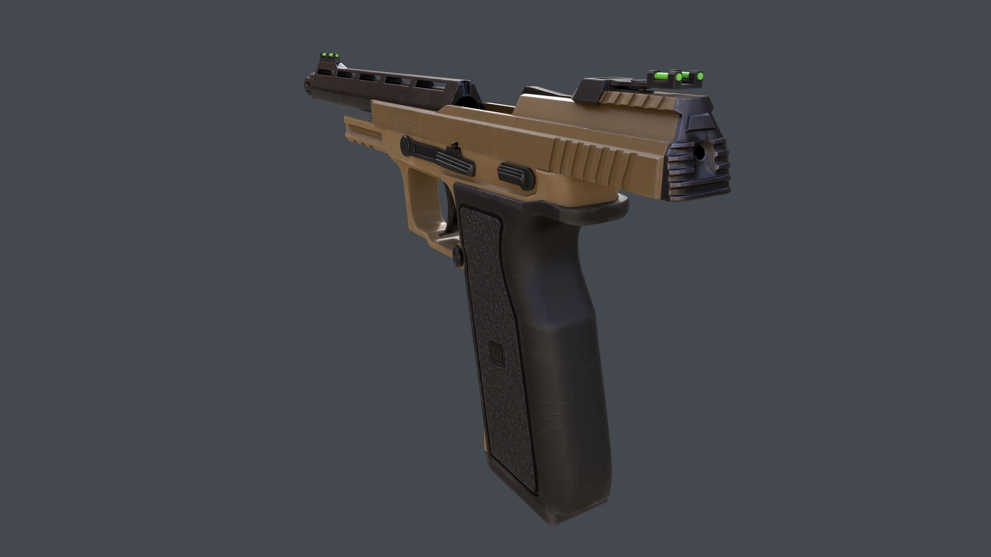 Pistol Long Range Coyote and Silencer Low-poly 3D model_17