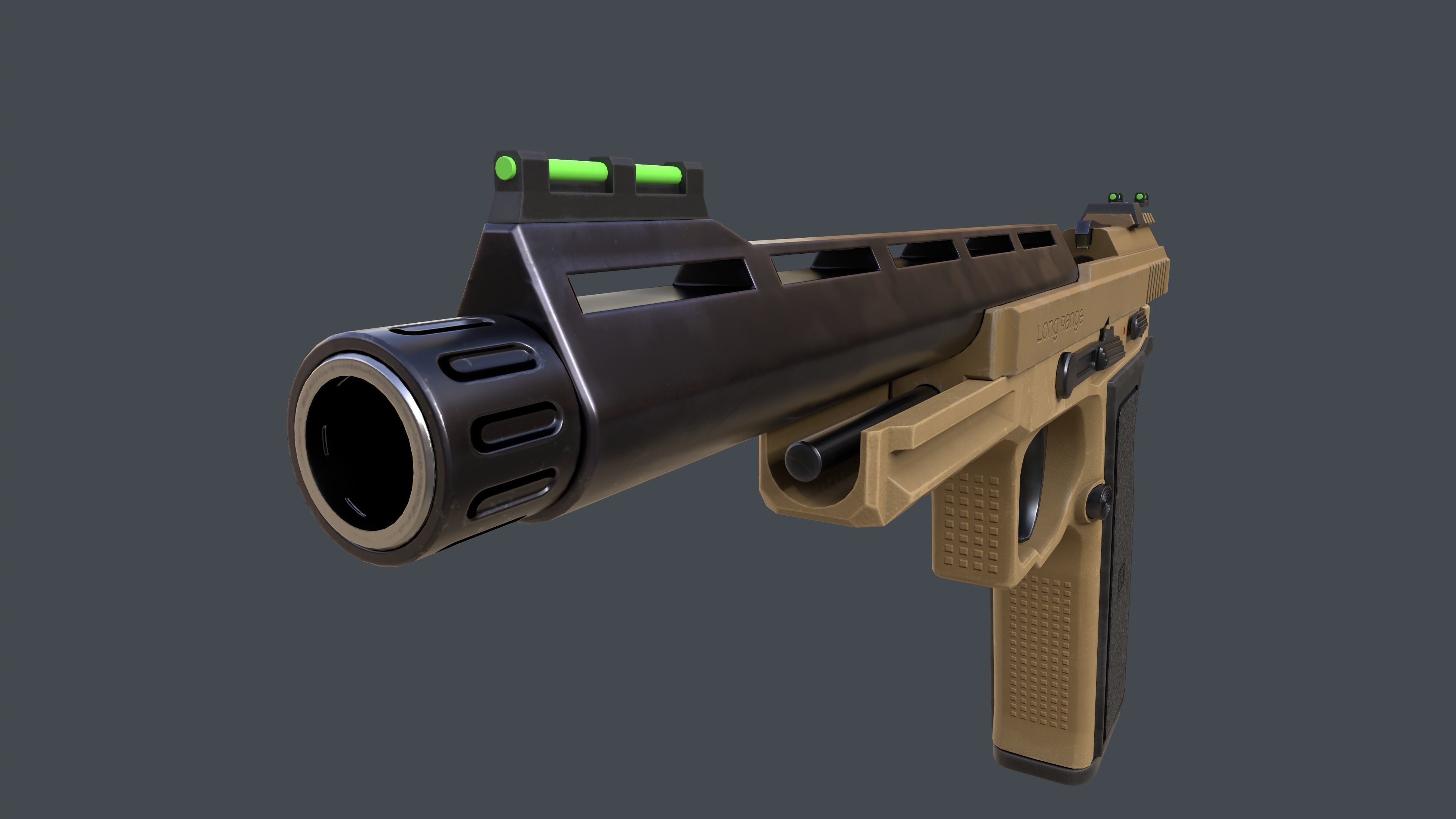 Pistol Long Range Coyote and Silencer Low-poly 3D model_20