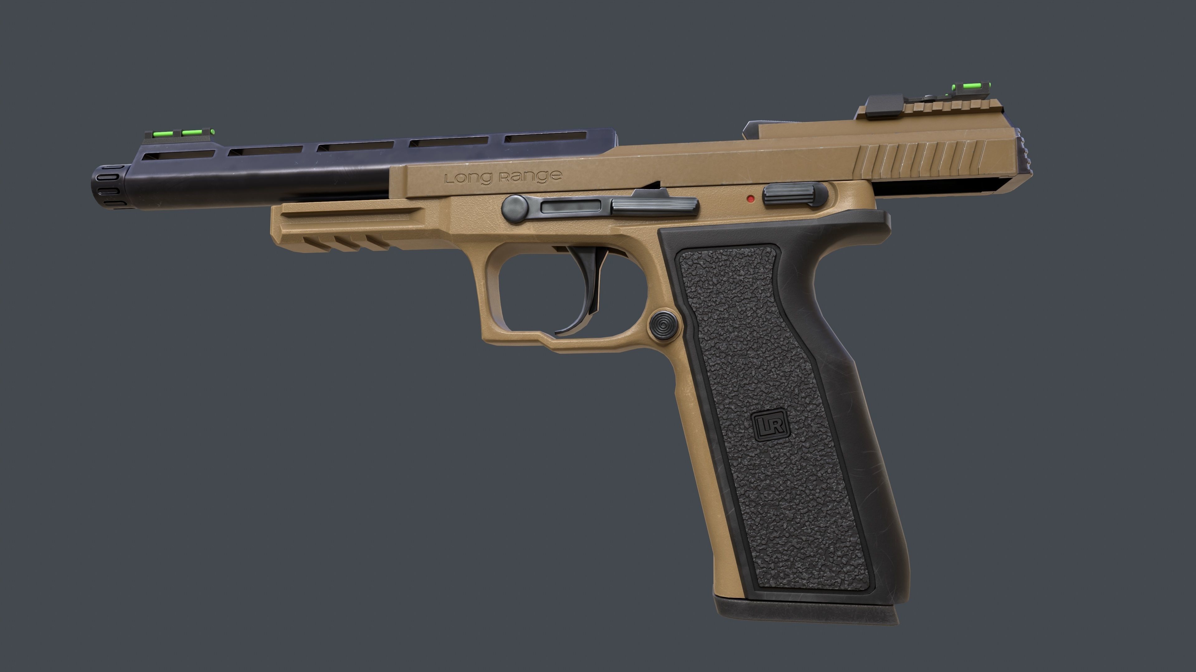 Pistol Long Range Coyote and Silencer Low-poly 3D model_14