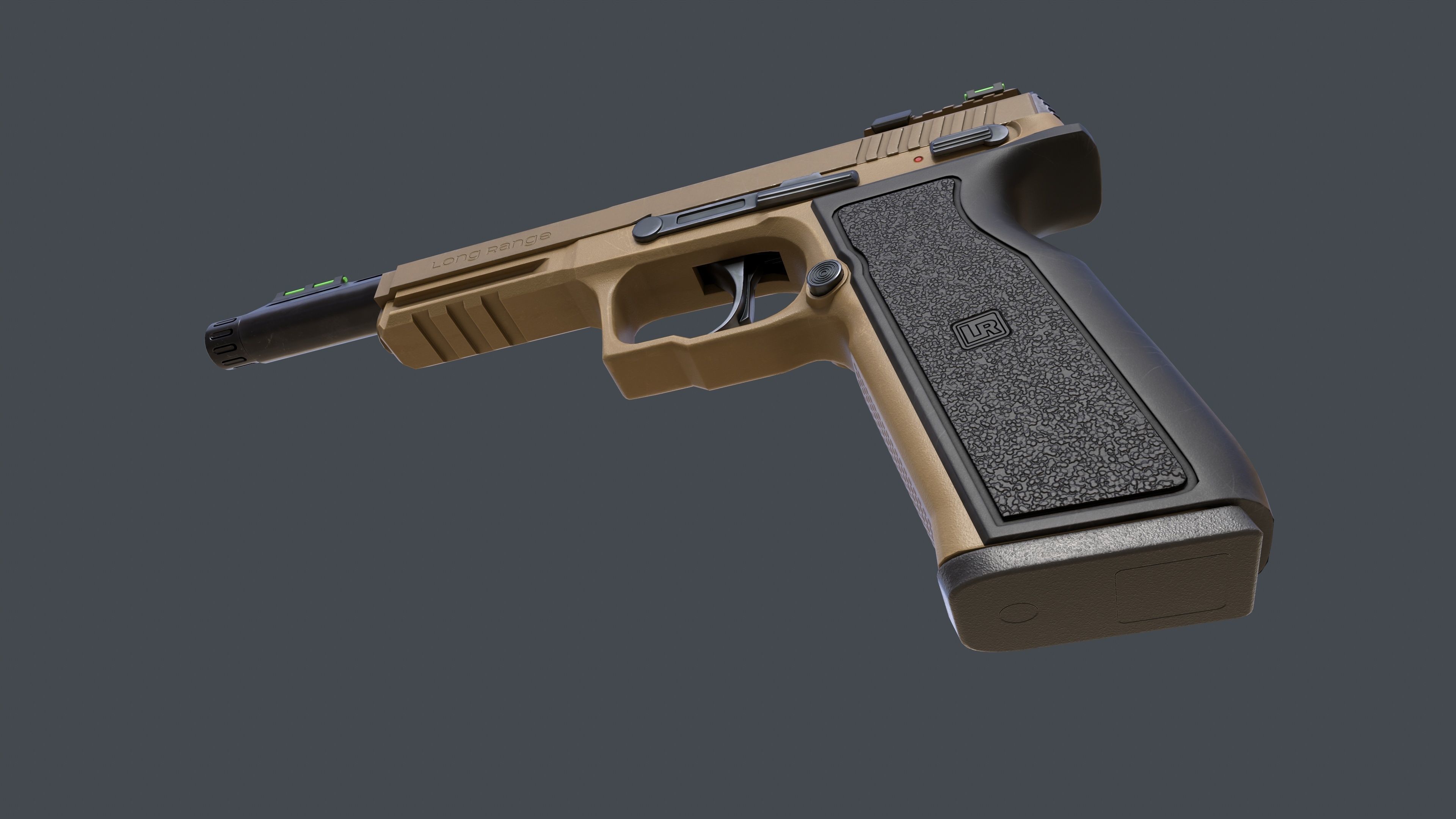 Pistol Long Range Coyote and Silencer Low-poly 3D model_11