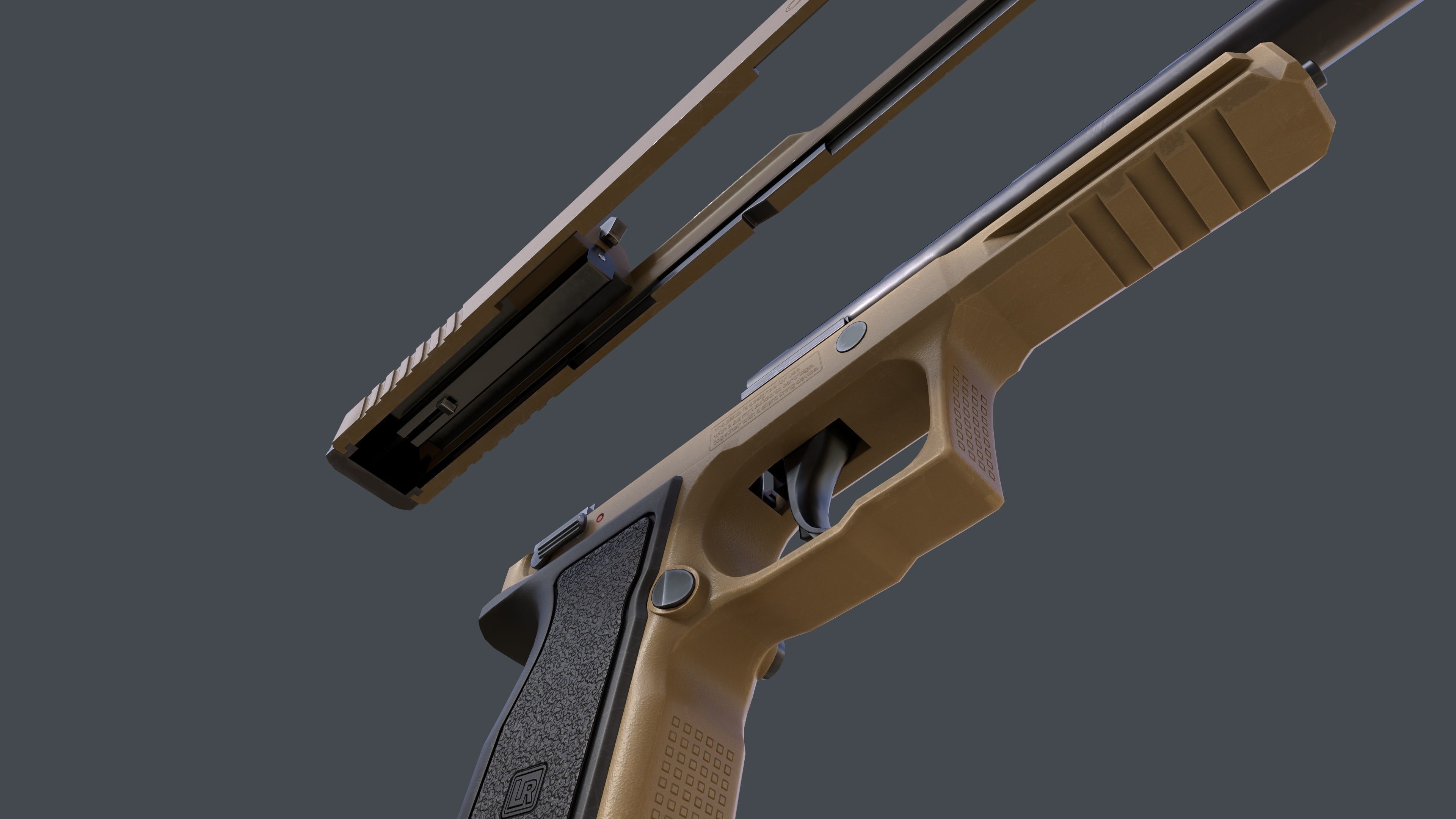 Pistol Long Range Coyote and Silencer Low-poly 3D model_31