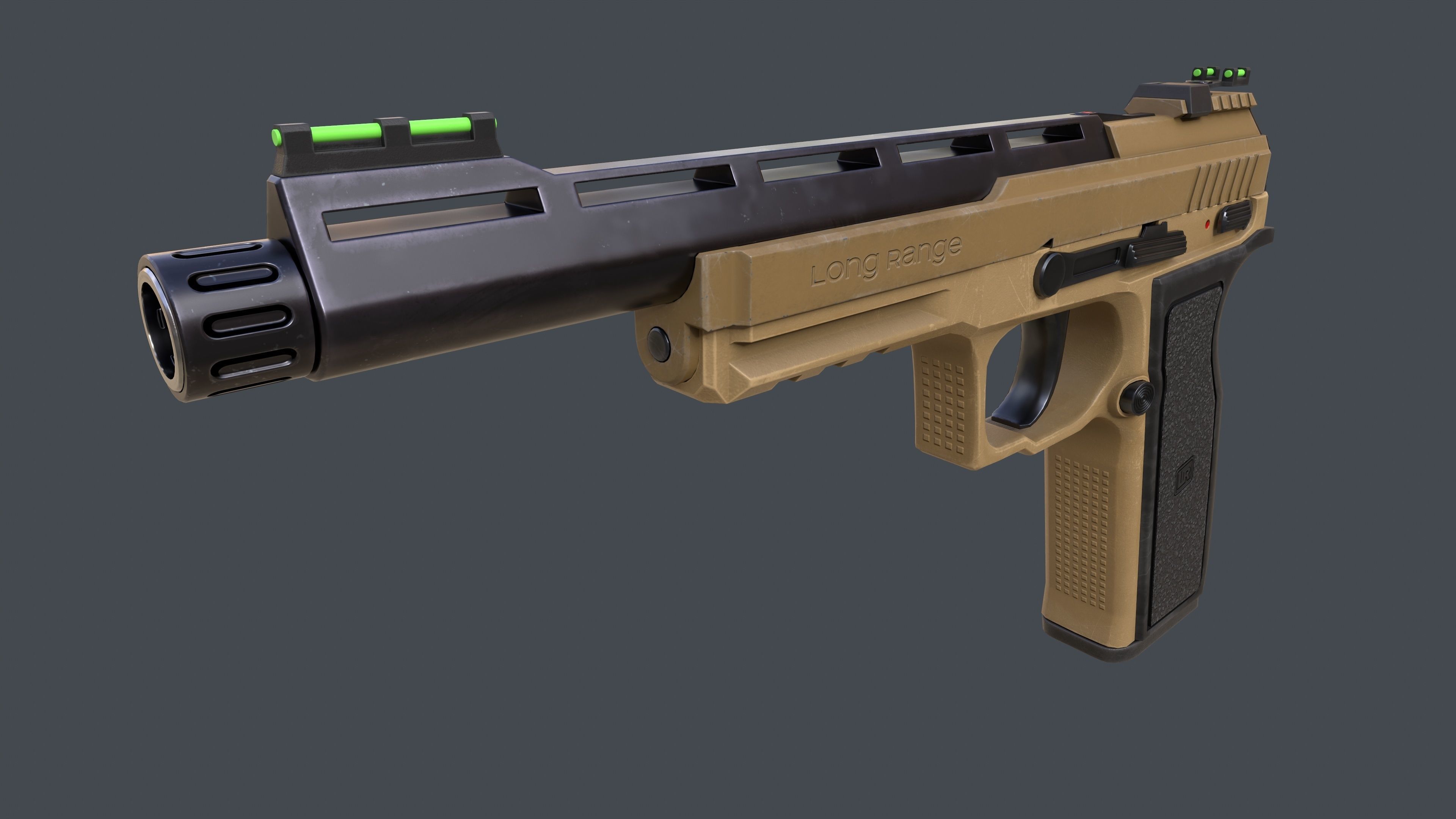 Pistol Long Range Coyote and Silencer Low-poly 3D model_10