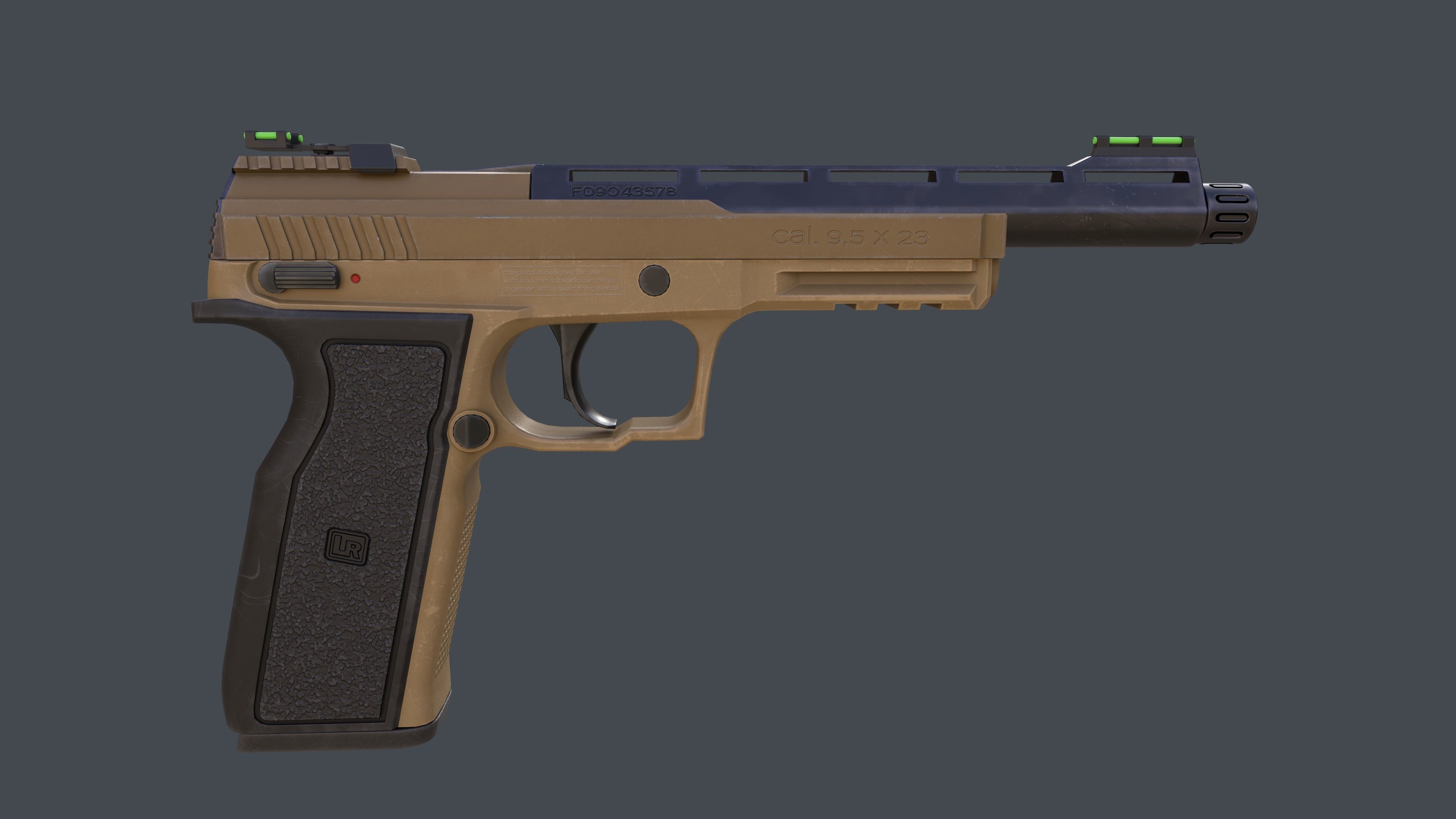 Pistol Long Range Coyote and Silencer Low-poly 3D model_4