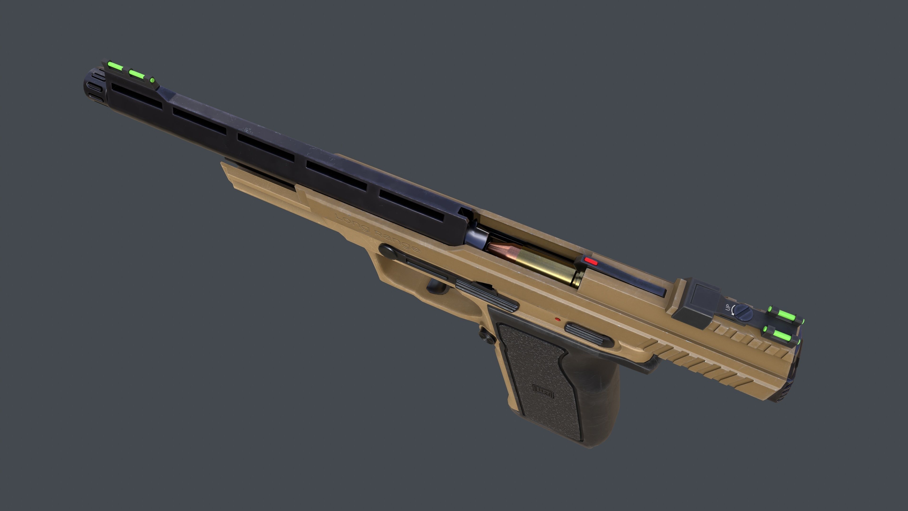 Pistol Long Range Coyote and Silencer Low-poly 3D model_12