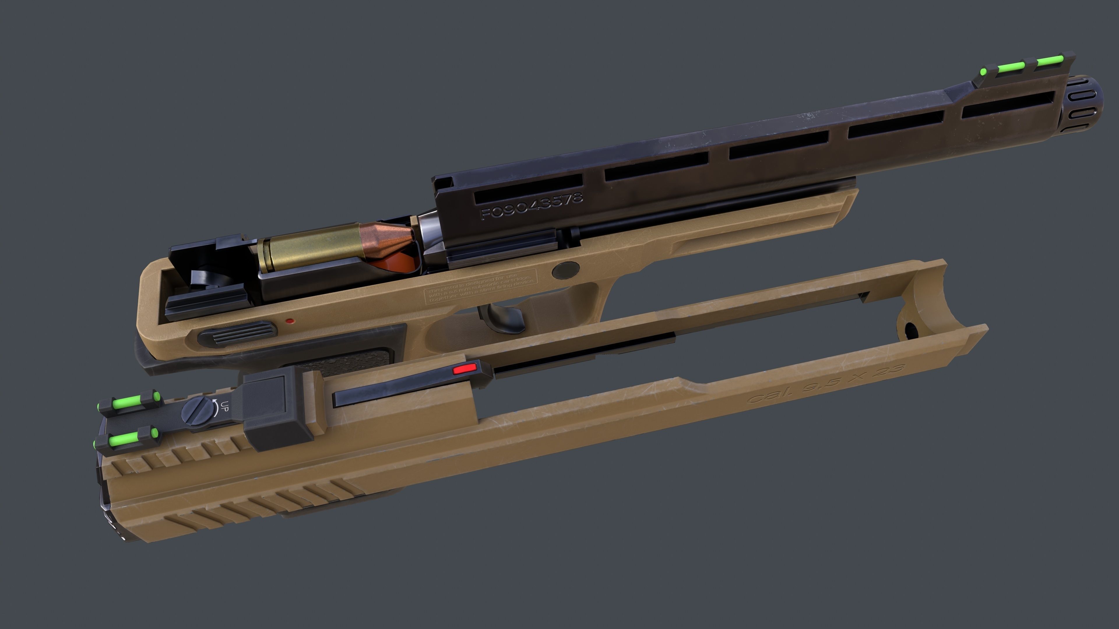 Pistol Long Range Coyote and Silencer Low-poly 3D model_30