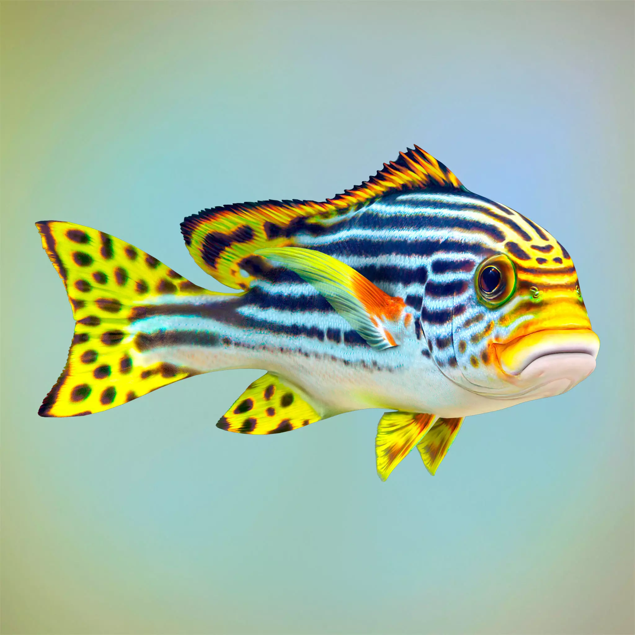 Fish Sweetlips and grunt Low-poly 3D model_0
