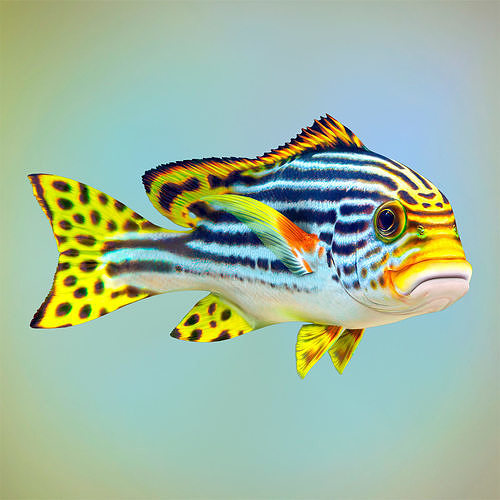 Fish Sweetlips and grunt Low-poly 3D model