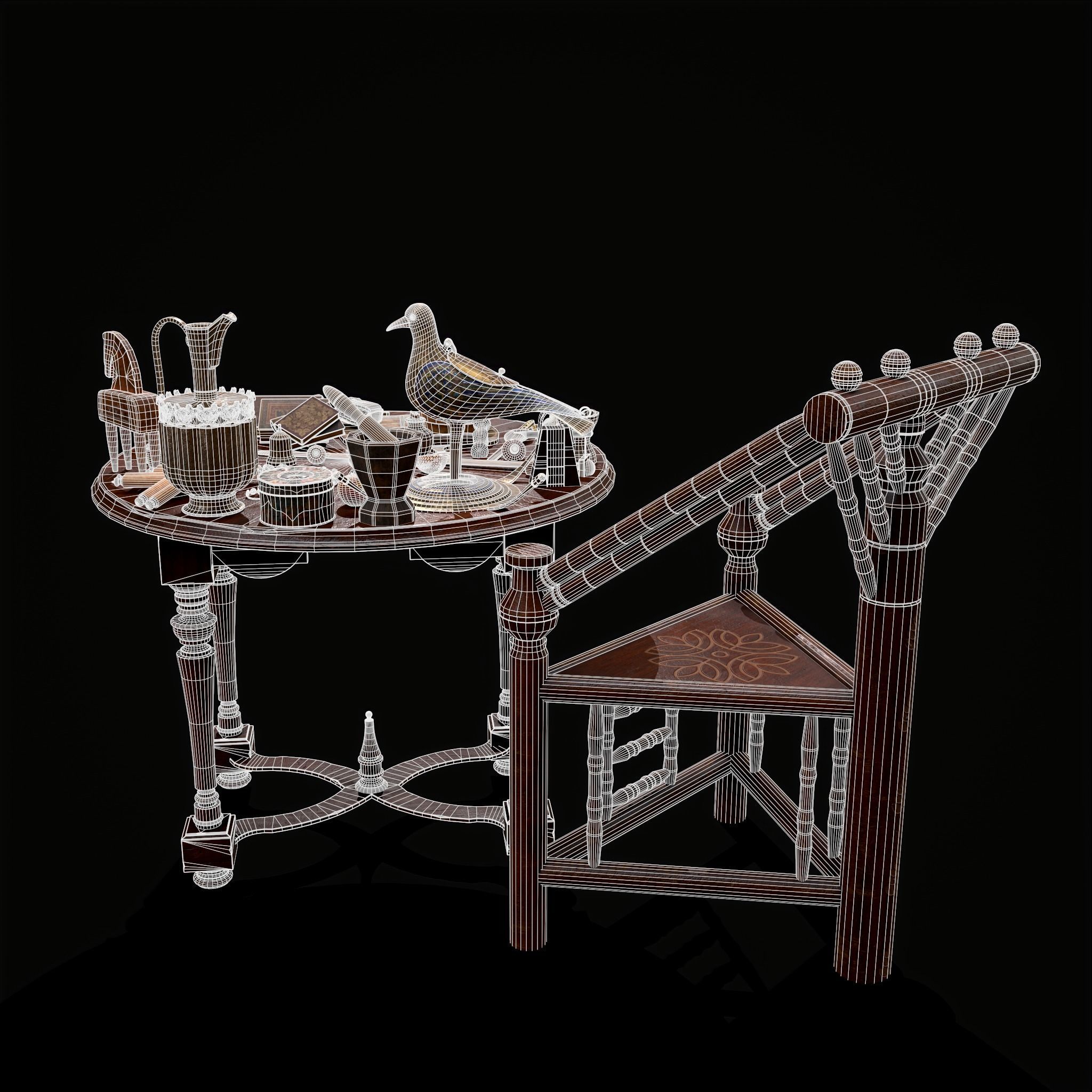 Medieval Props Messy Table Scene 3D Model Collection_9