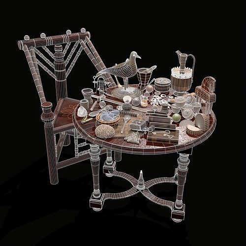 Medieval Props Messy Table Scene 3D Model Pack 2
