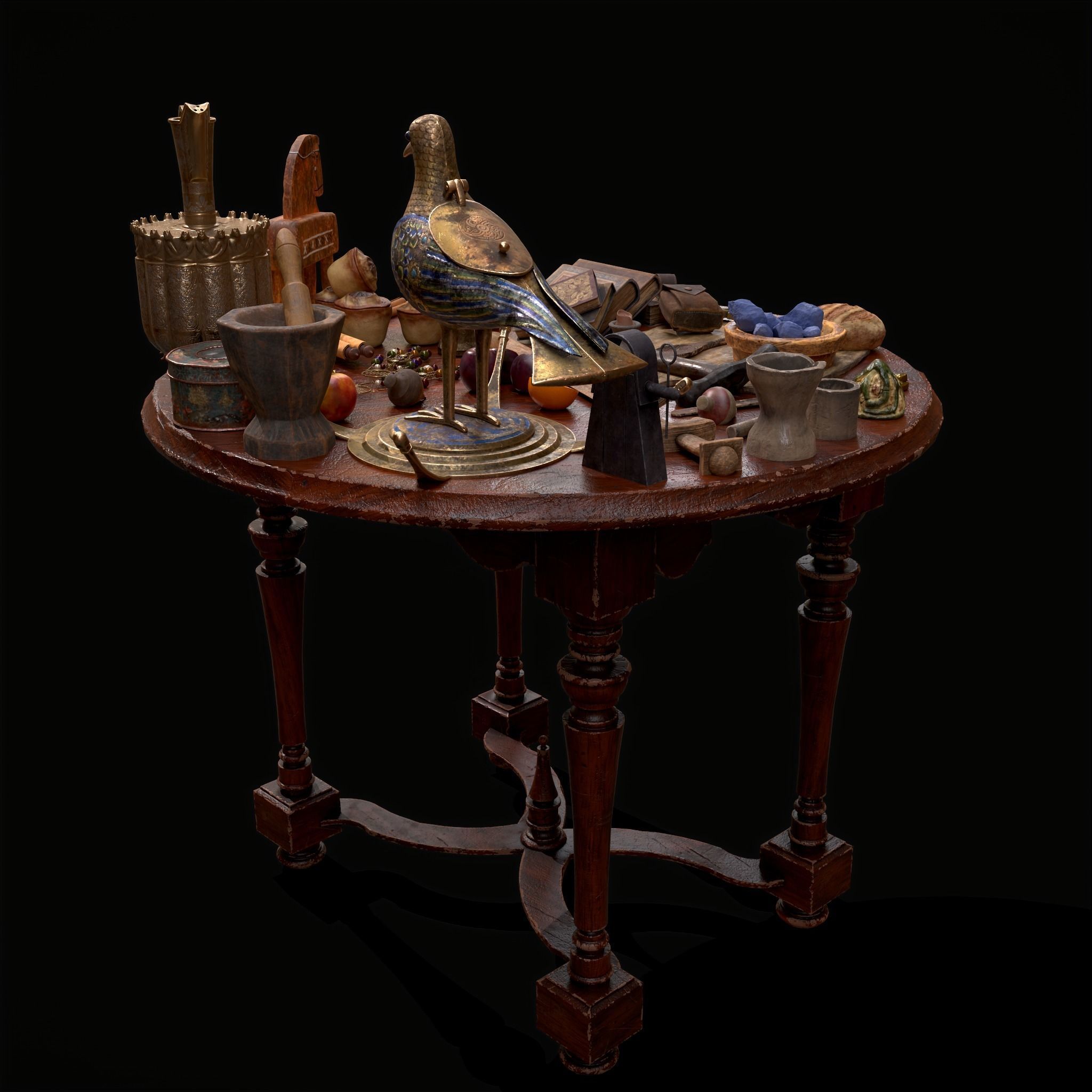 Medieval Props Messy Table Scene 3D Model Collection_20