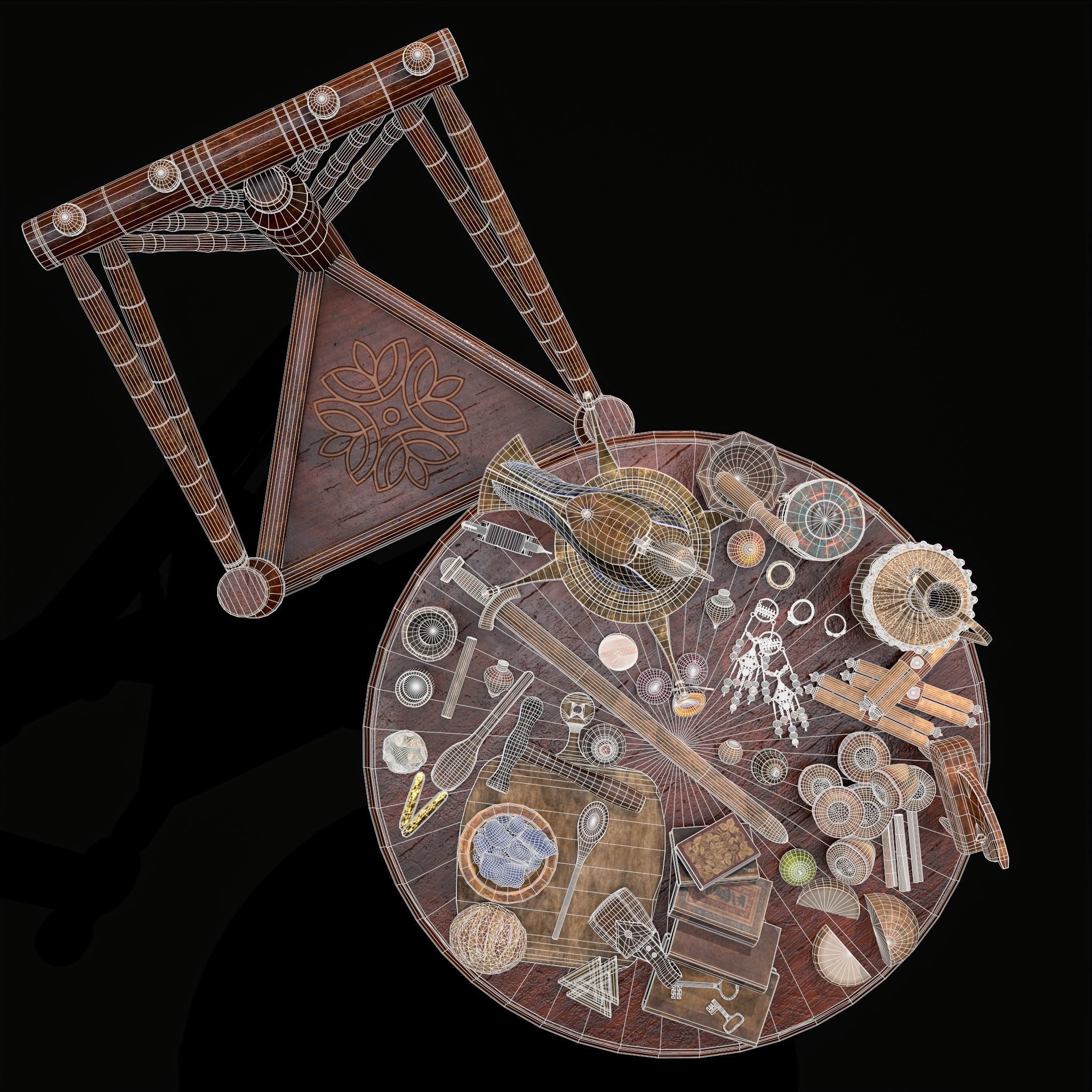 Medieval Props Messy Table Scene 3D Model Collection_11