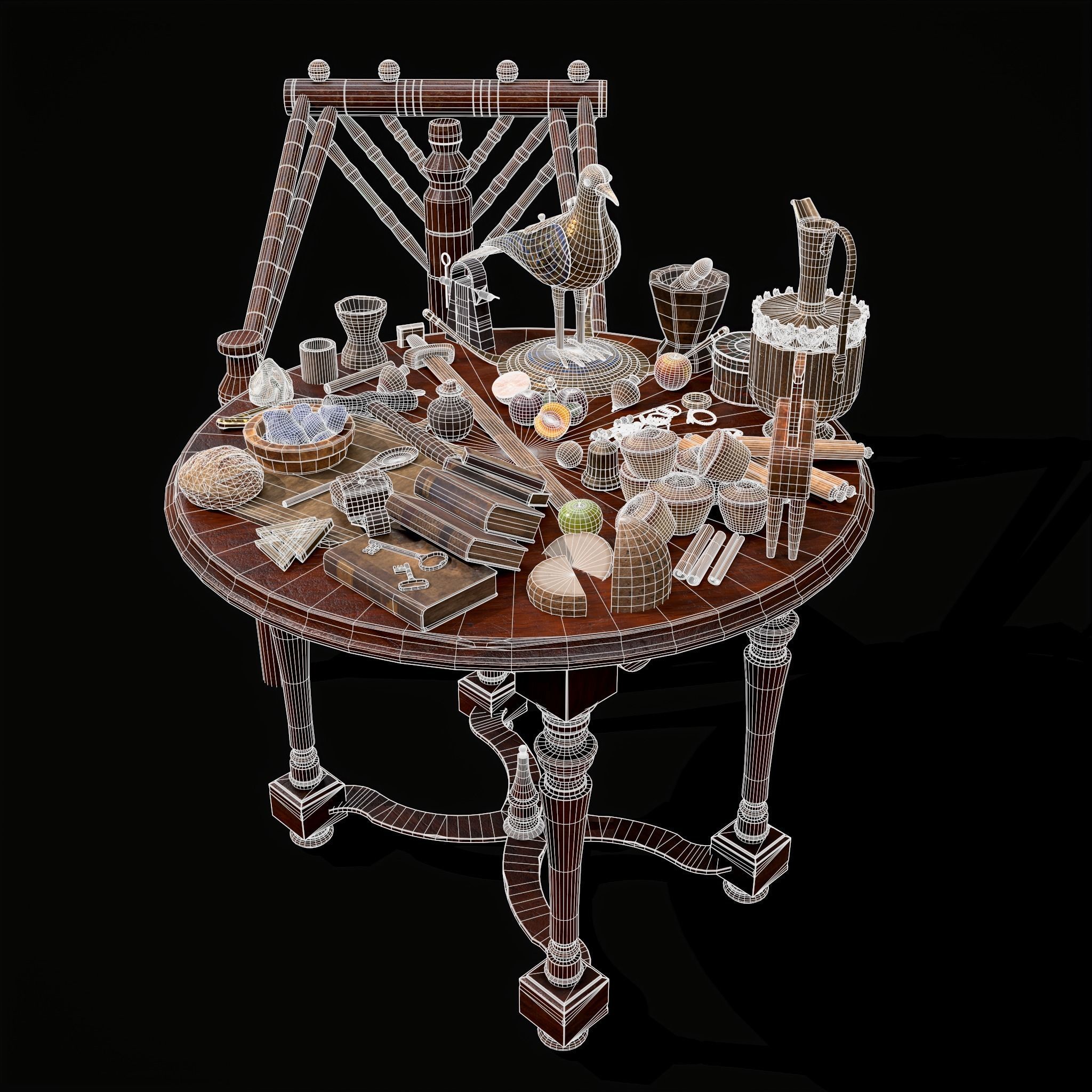 Medieval Props Messy Table Scene 3D Model Collection_45